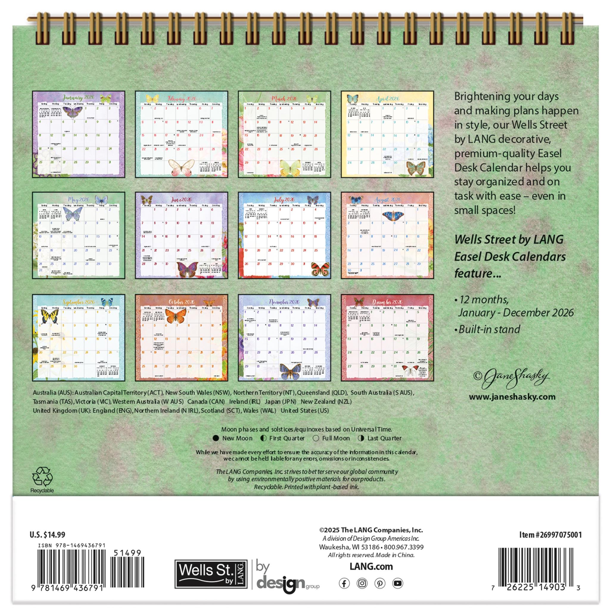 Butterflies 2026 Easel Calendar - Online Only