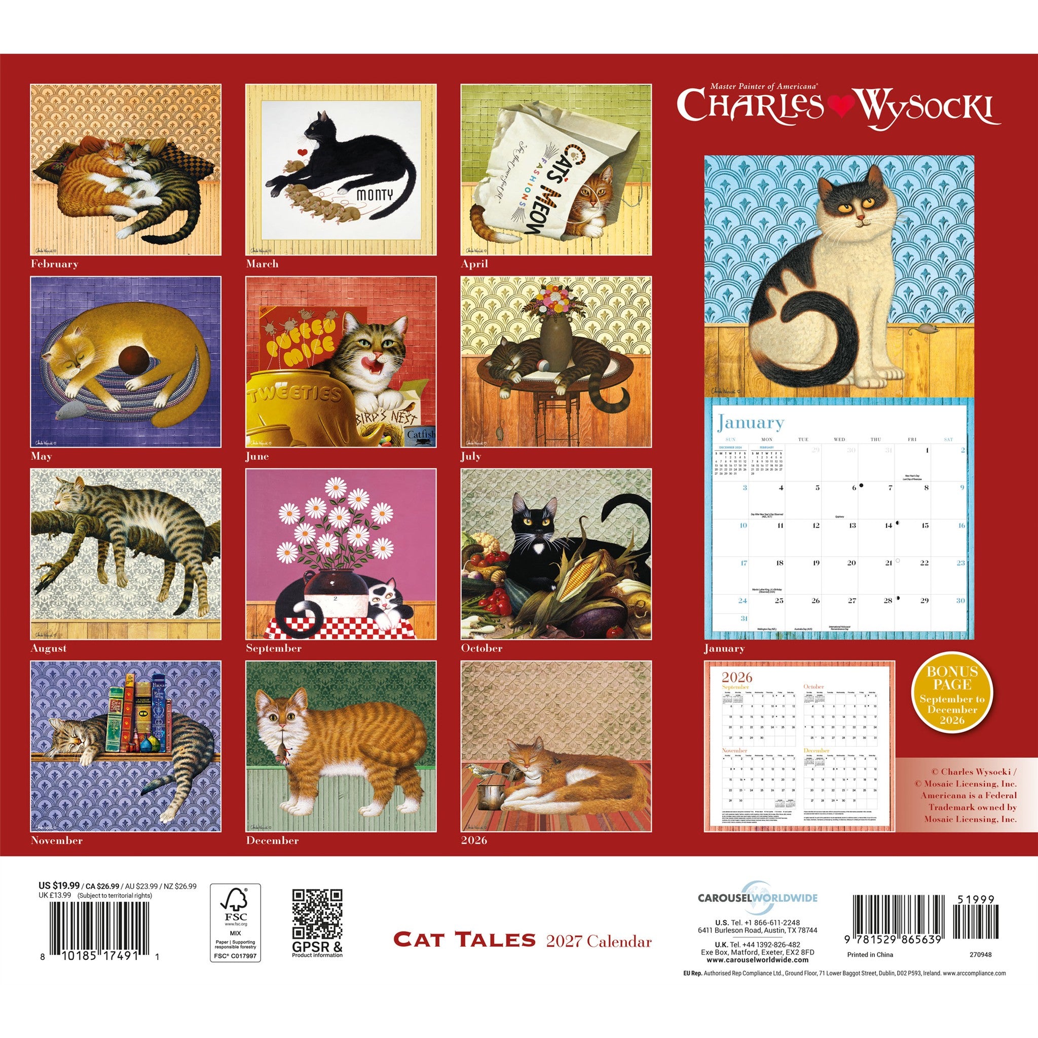 Charles Wysocki Cat Tales Deluxe 2027 Wall Calendar