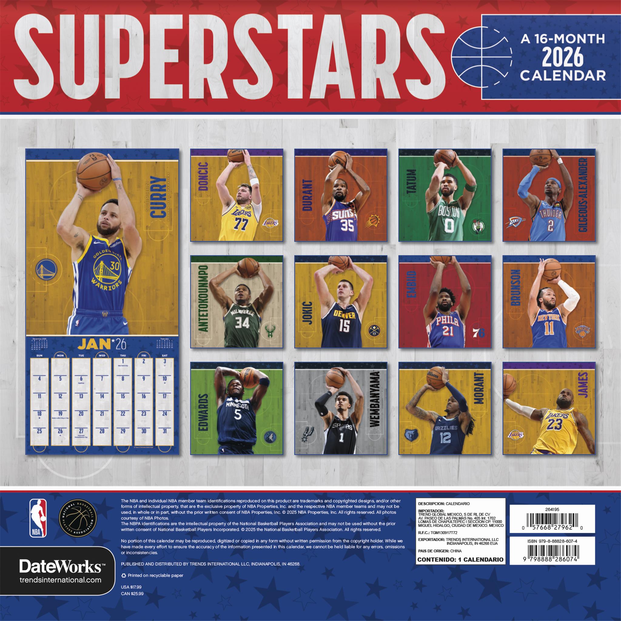 NBA Superstars 2026 Wall Calendar