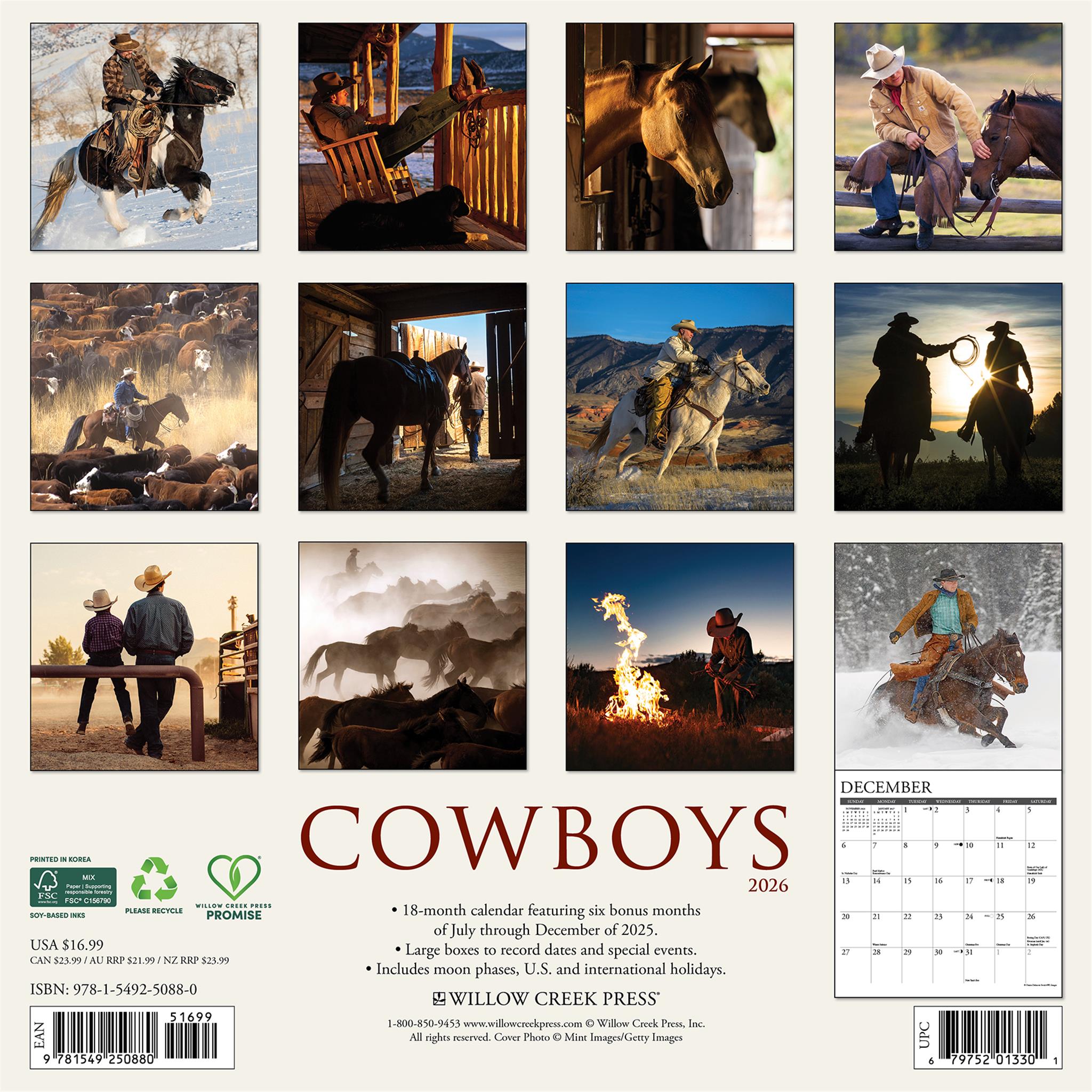Cowboys 2026 Wall Calendar