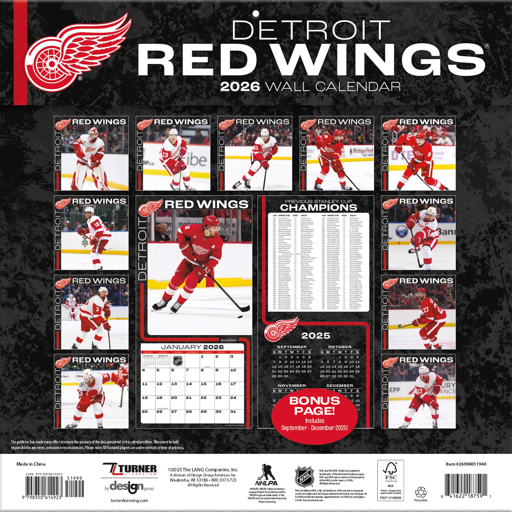 NHL Detroit Red Wings 2026 Wall Calendar