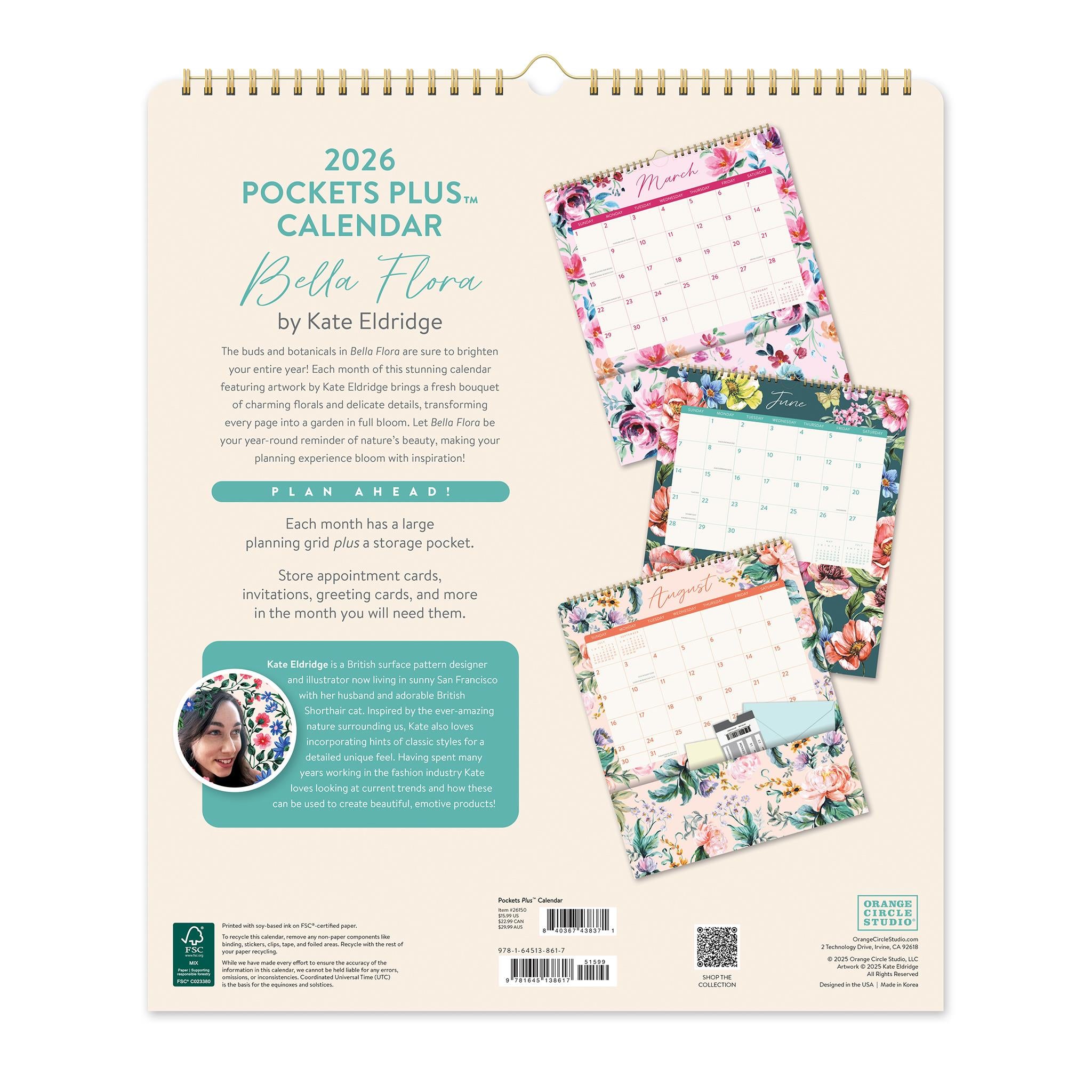 Bella Flora Pockets Plus 2026 Wall Calendar