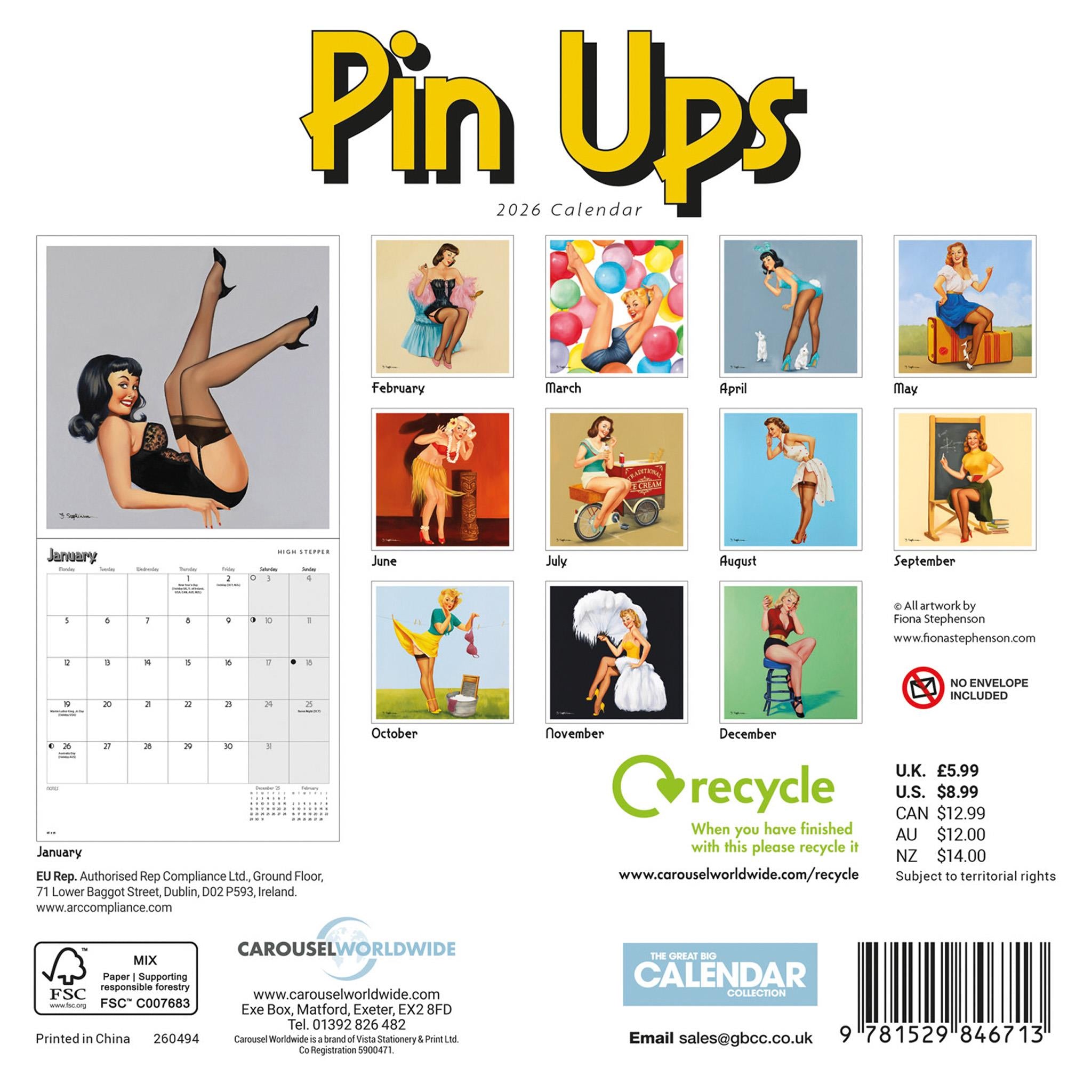 Pin Ups 2026 Mini Calendar