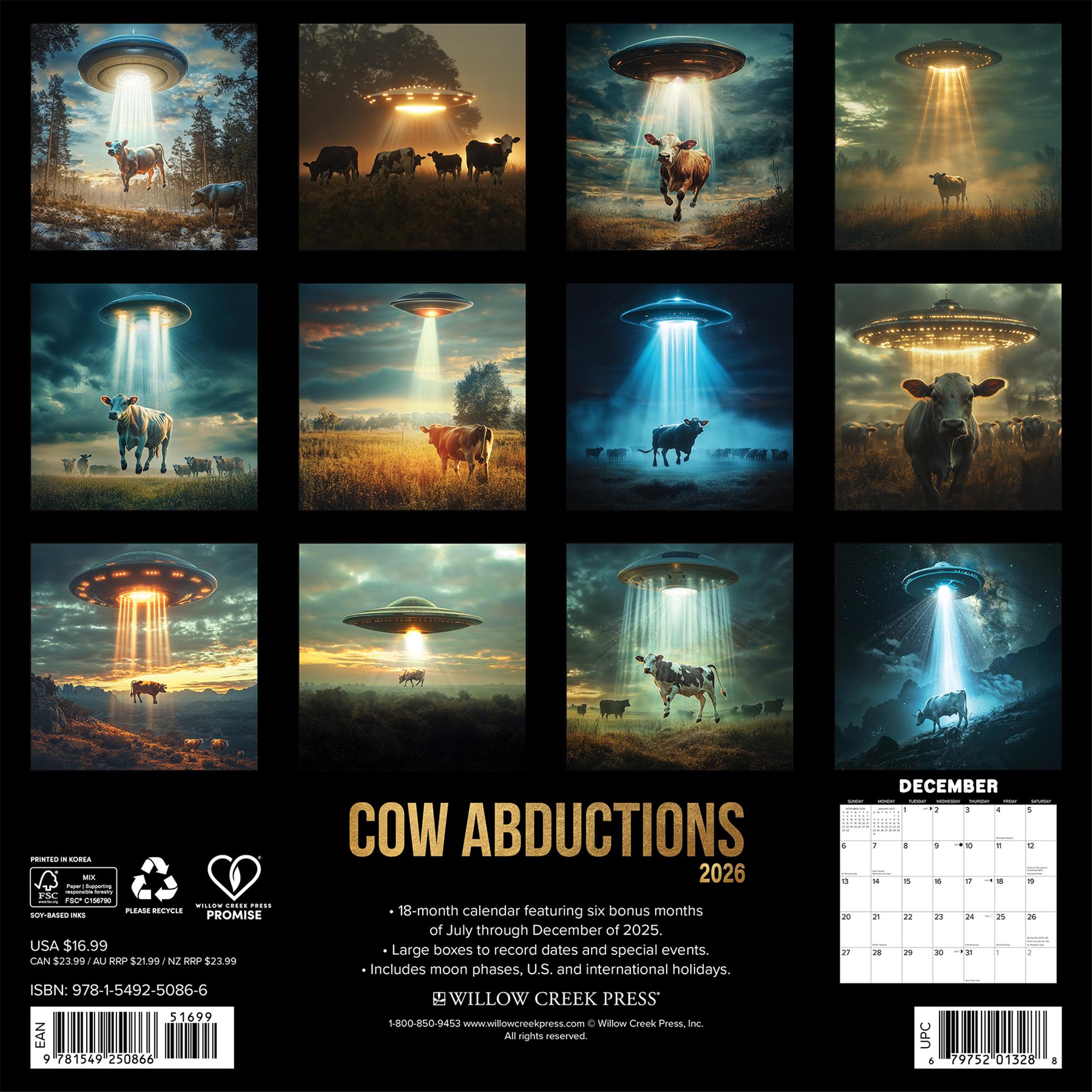 Cow Abductions 2026 Wall Calendar