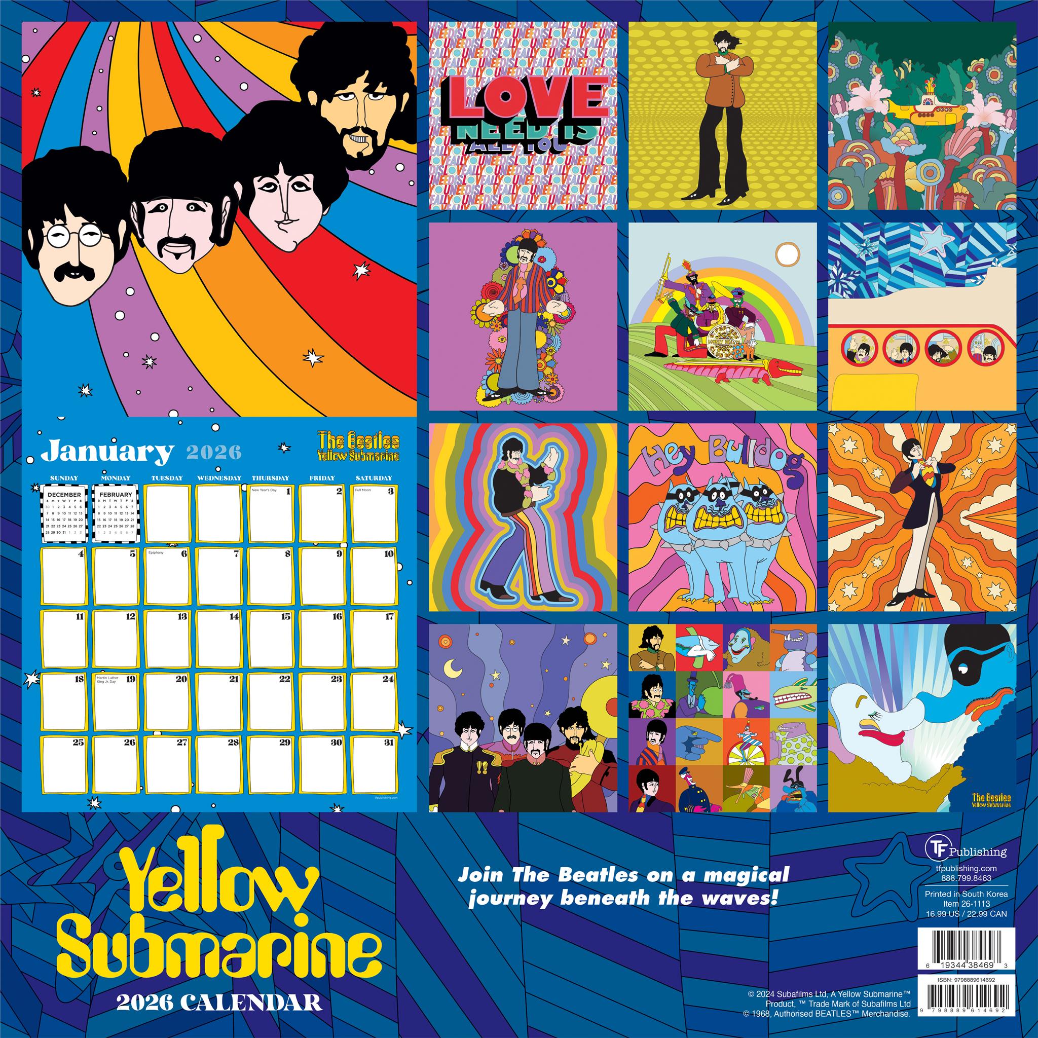 Beatles Yellow Submarine 2026 Wall Calendar - Online Only