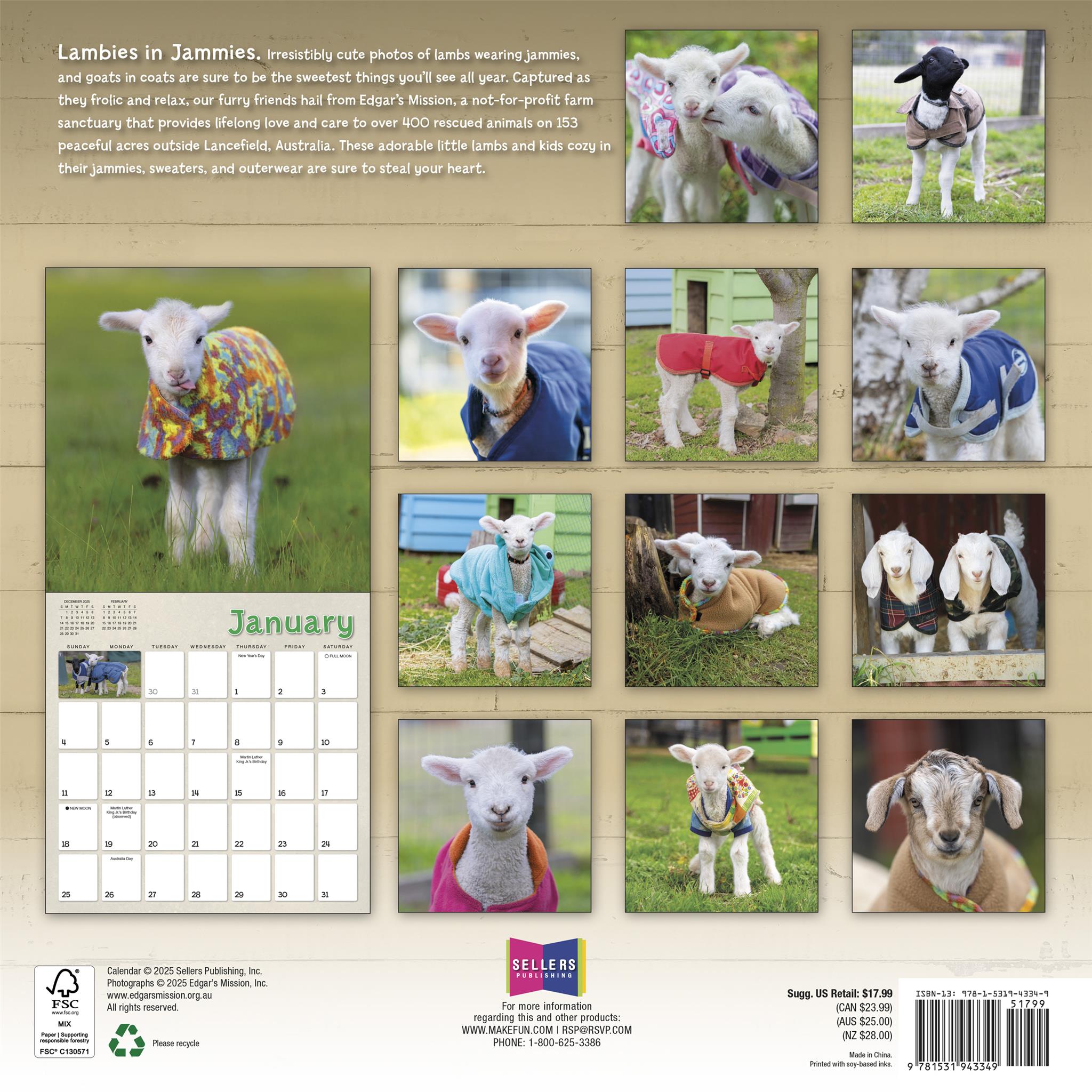 Lambies In Jammies And Goats In Coats 2026 Wall Calendar