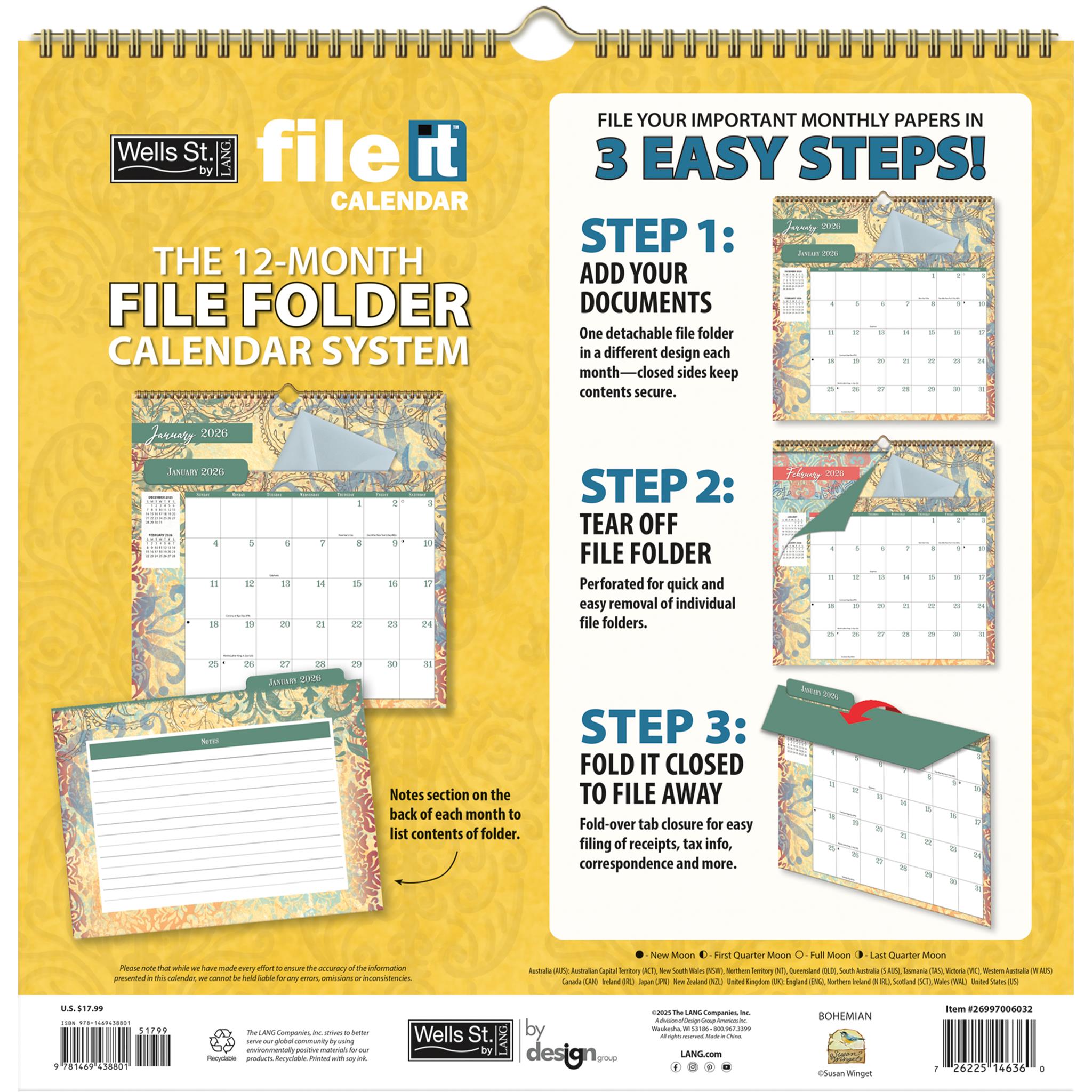 Bohemian File It 2026 Wall Calendar