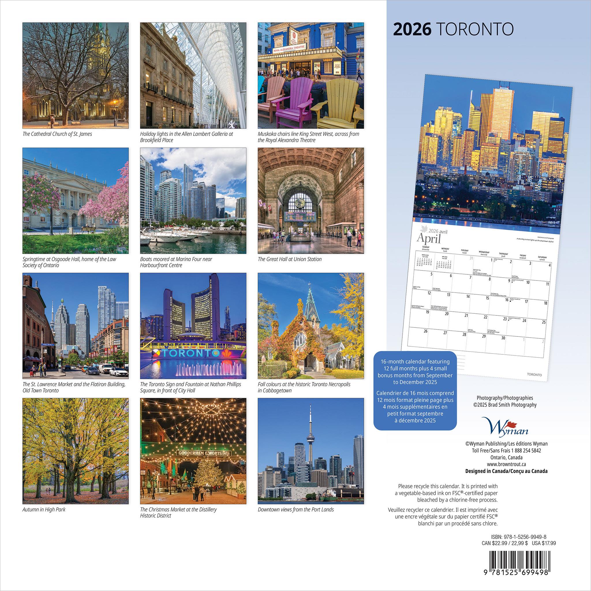 Toronto 2026 Wall Calendar