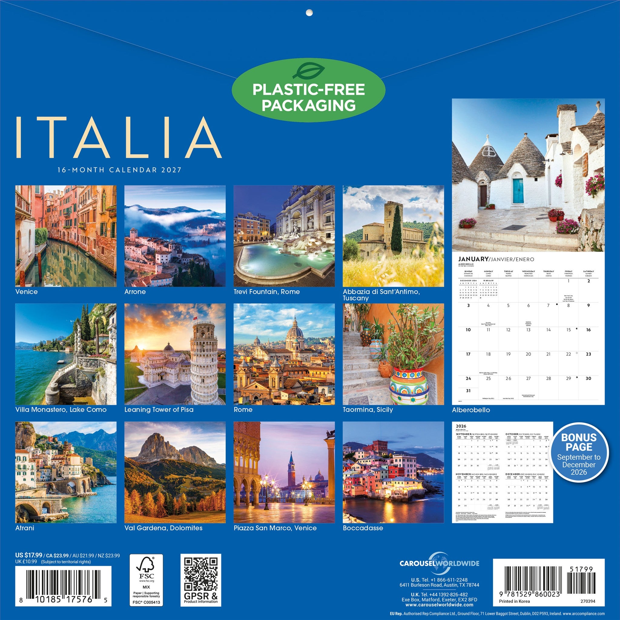 Italia 2027 Wall Calendar