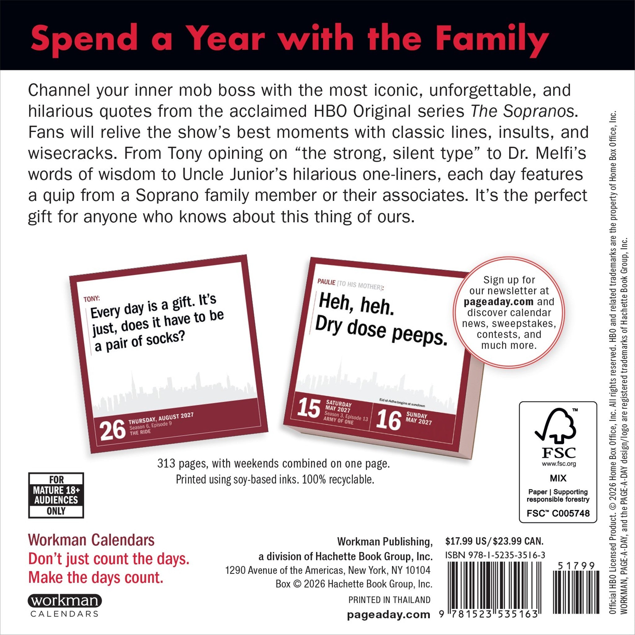 Official Sopranos 2027 Box Calendar - Online Only