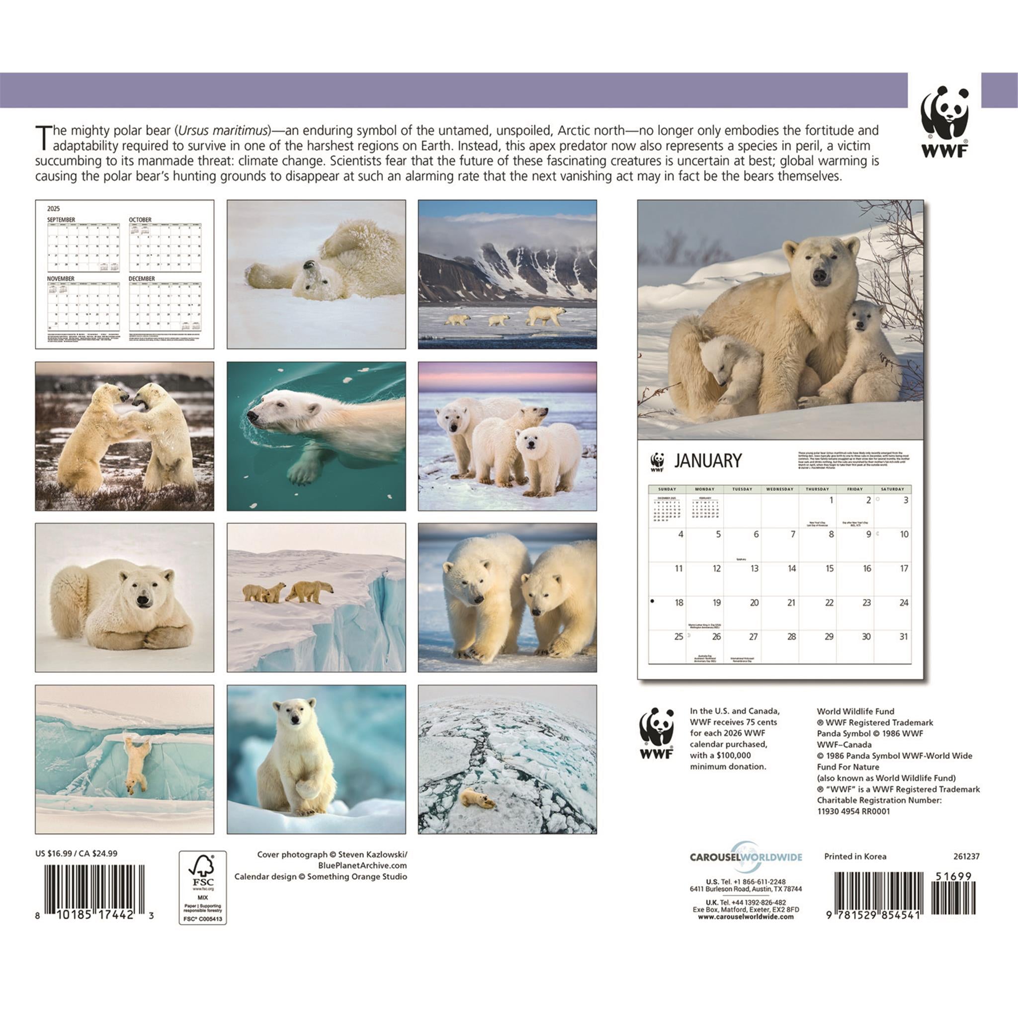 World Wildlife Fund Polar Bears 2026 Wall Calendar