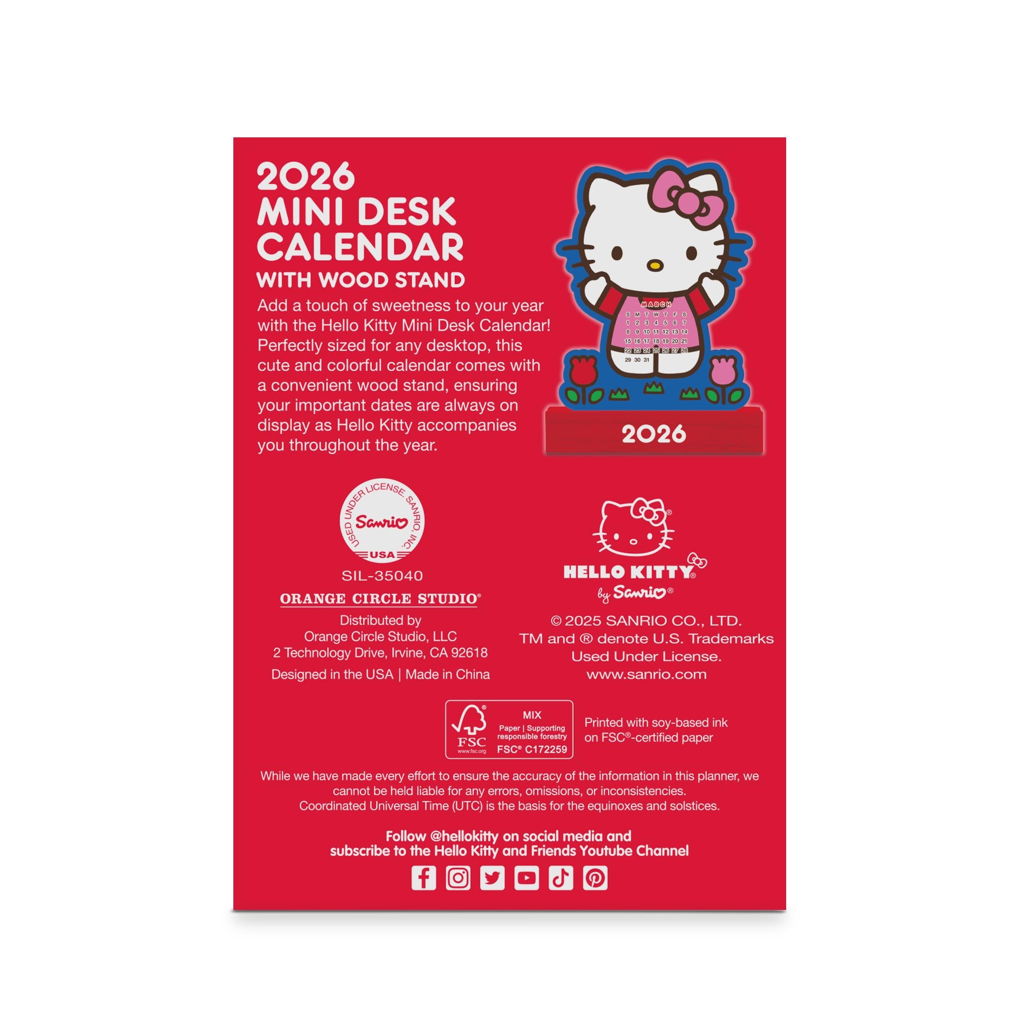 Hello Kitty Playful Pink Easel with Wood Stand 2026 Calendar - Online Only