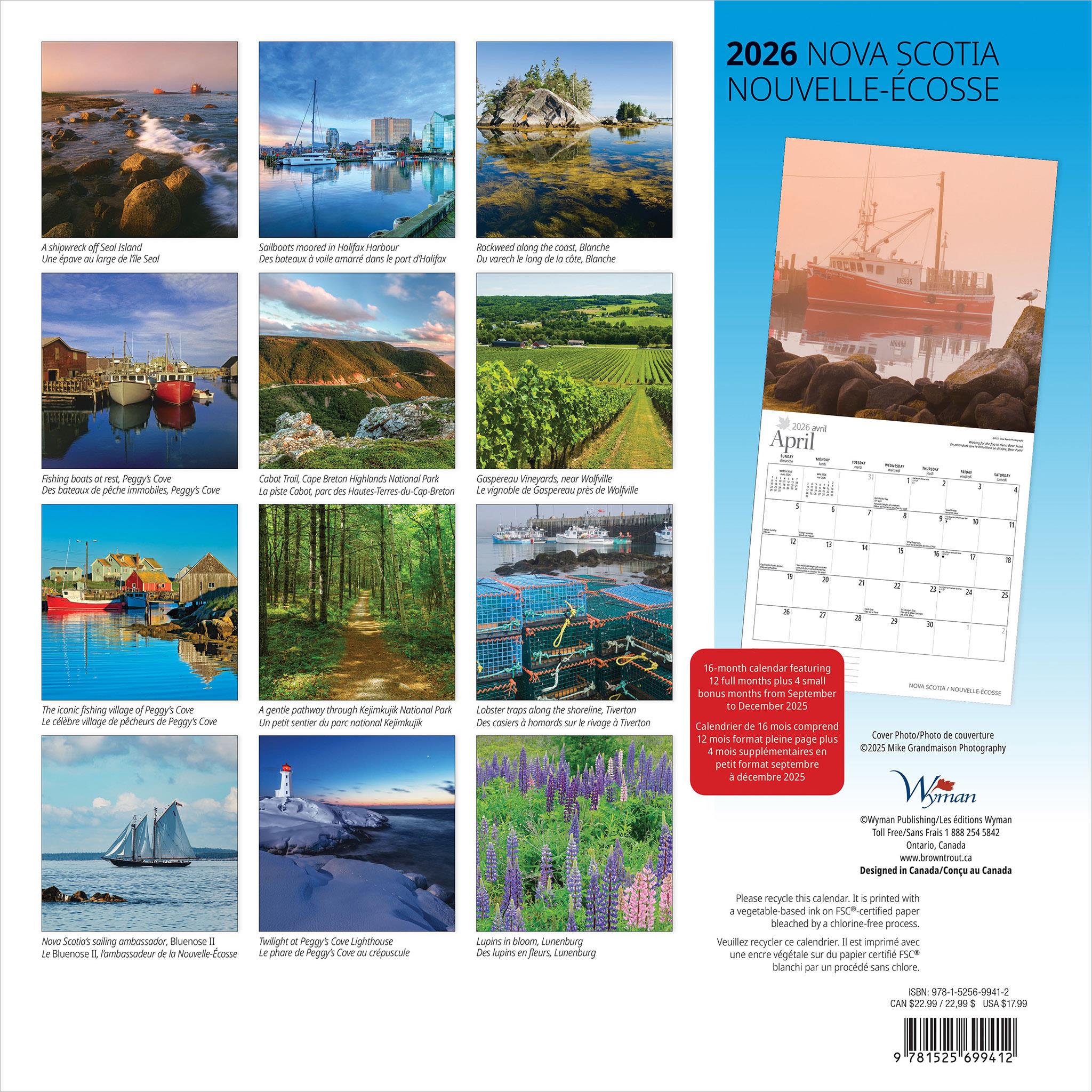 Nova Scotia 2026 Wall Calendar