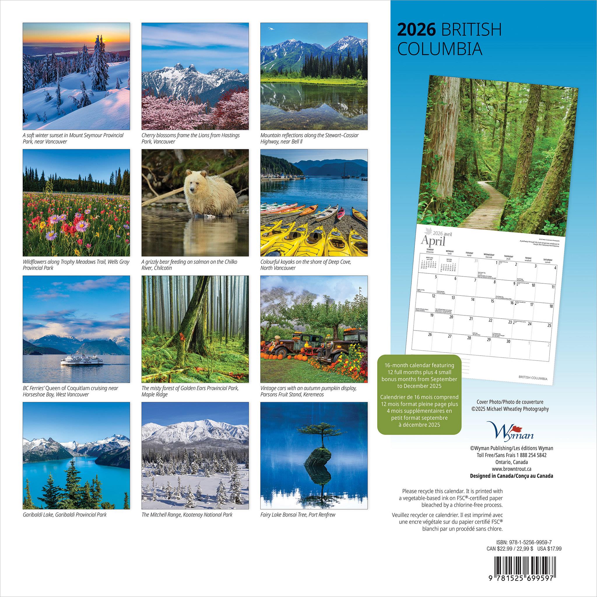 British Columbia 2026 Wall Calendar