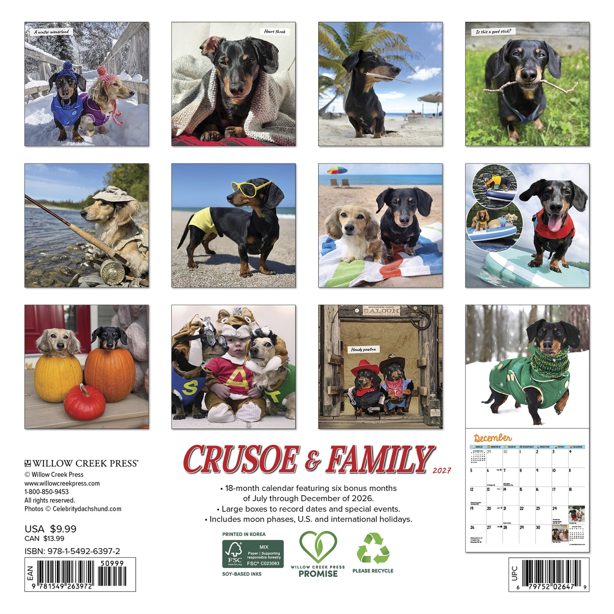 Crusoe the Celebrity Dachshund 2027 Mini Calendar