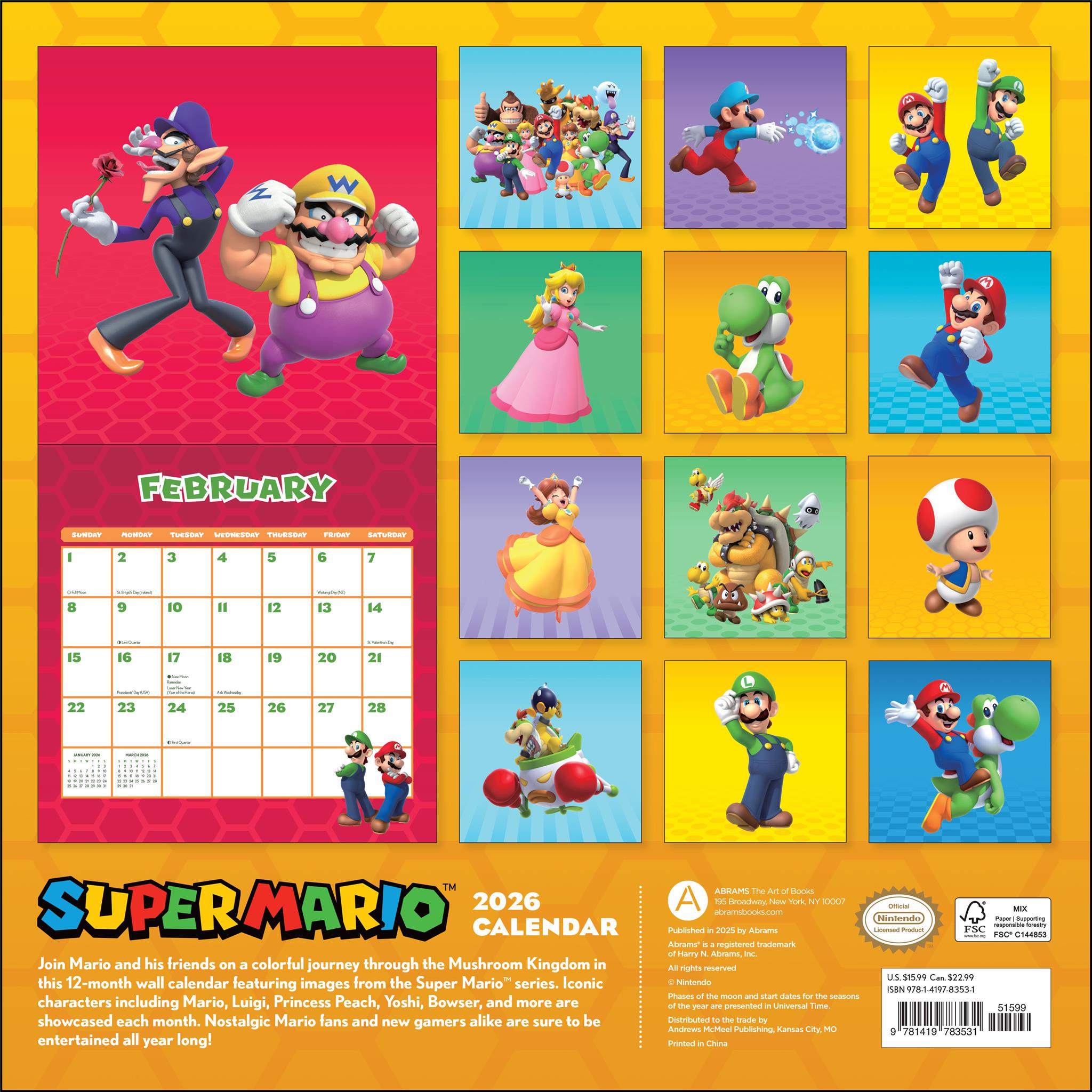 Super Mario Wall 2026 Calendar