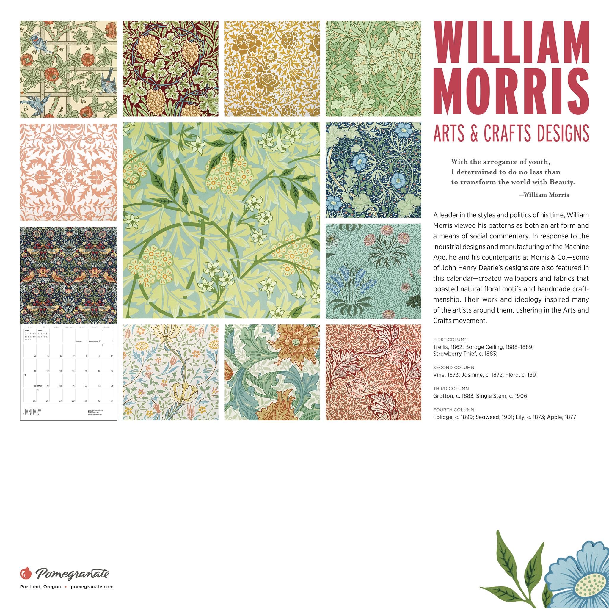 William Morris Arts Crafts Designs 2026 Wall Calendar