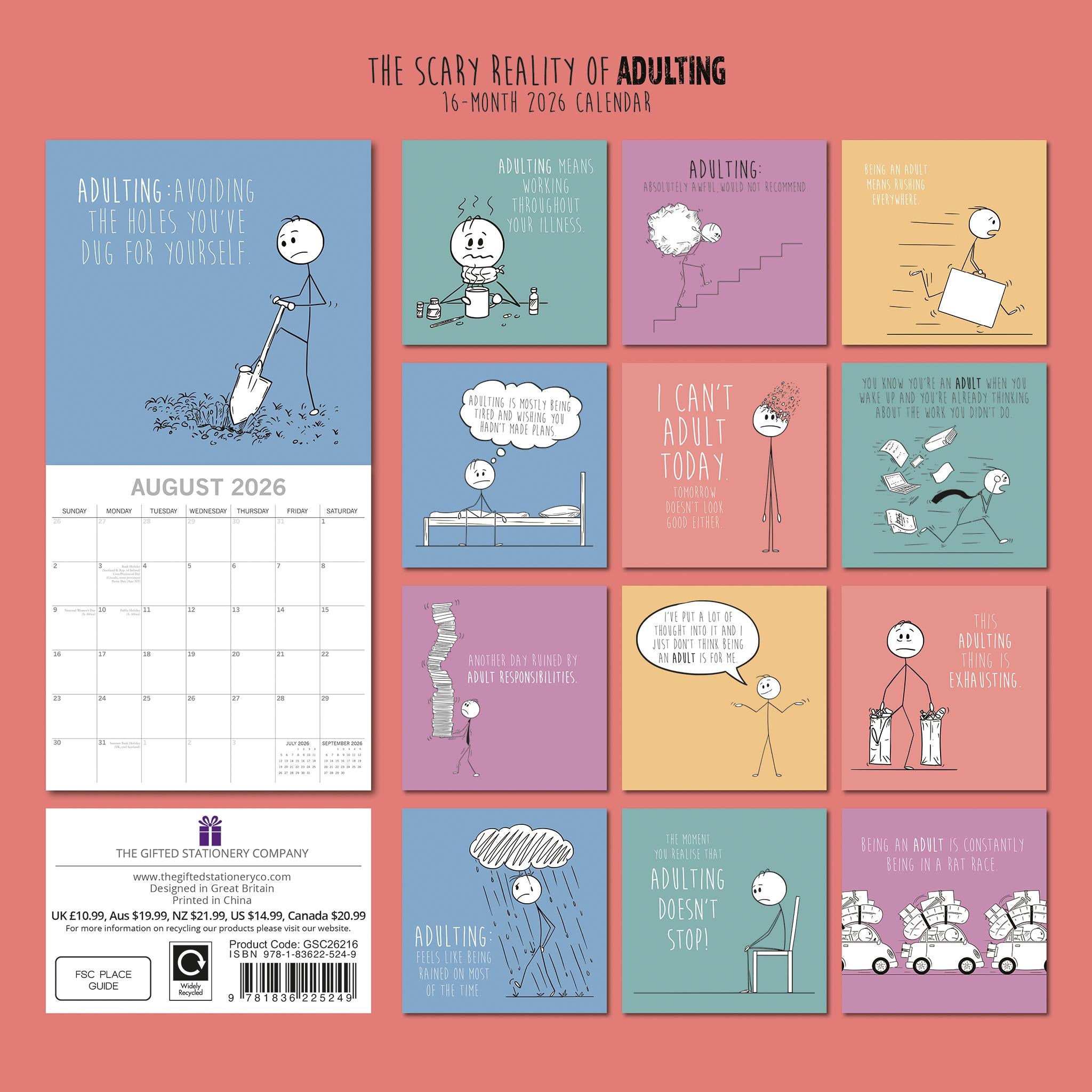 Scary Reality Of Adulting 2026 Wall Calendar