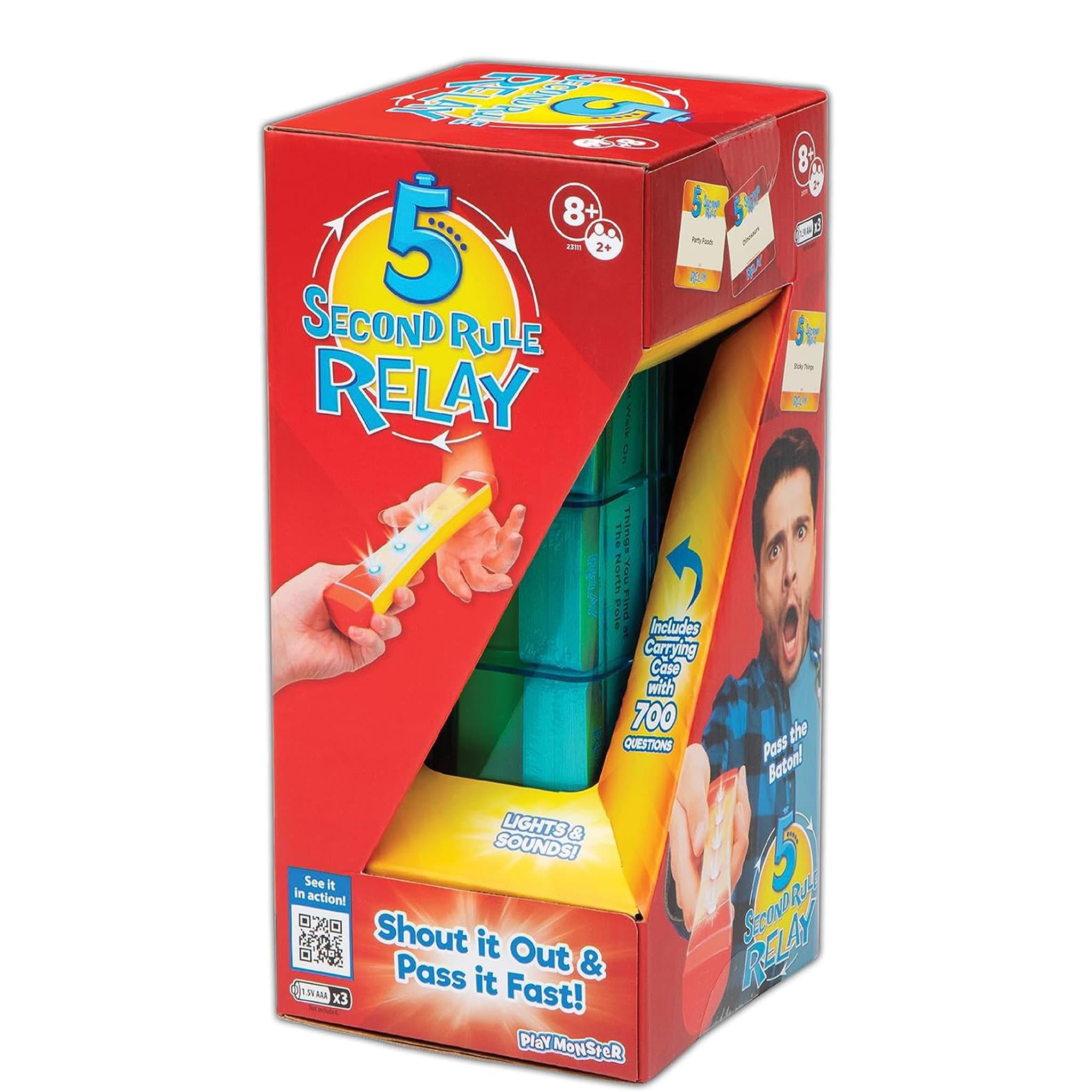 Packaging for the 5 Second Rule Relay game showing the box with the game title and an image of the electronic baton.