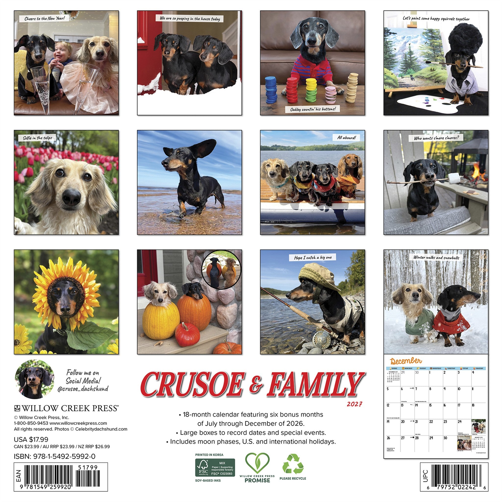 Crusoe the Celebrity Dachshund 2027 Wall Calendar