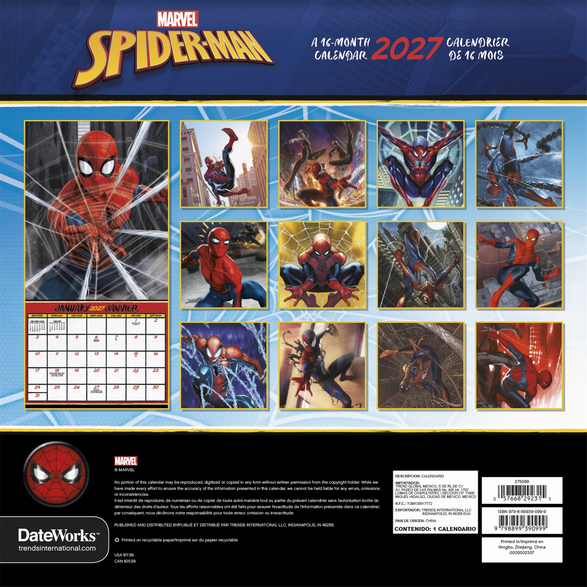 Spider-Man 2027 Wall Calendar