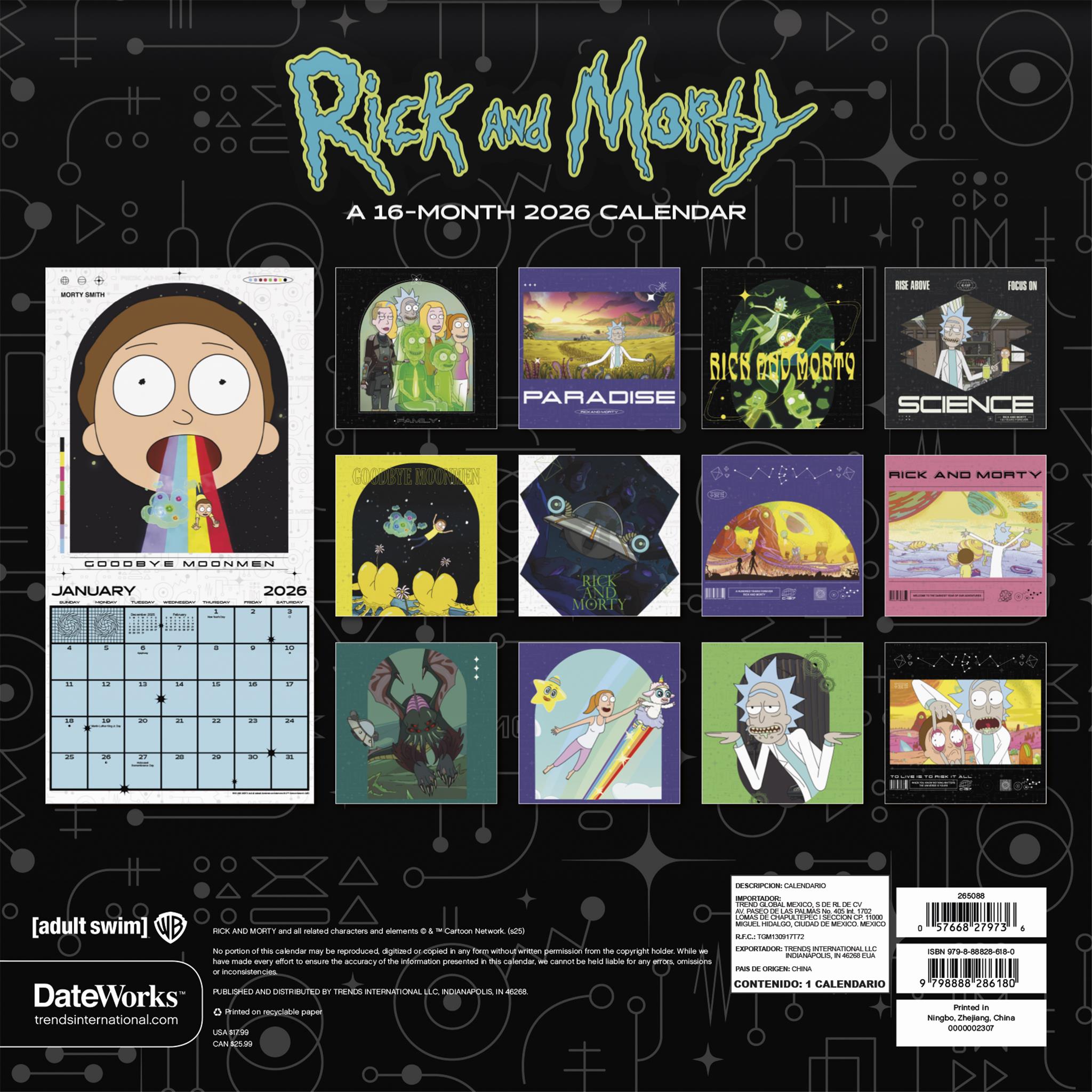 Rick And Morty 2026 Wall Calendar