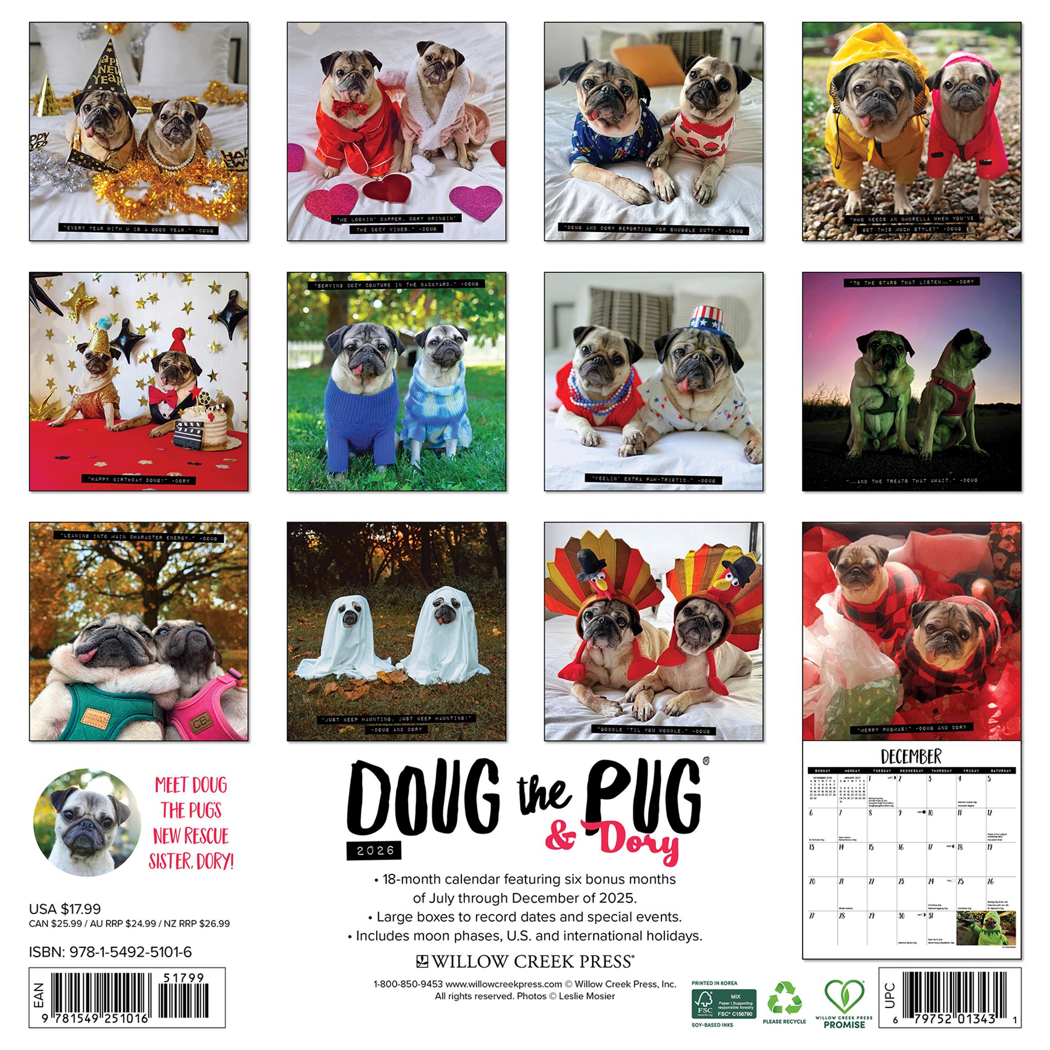 Doug The Pug 2026 Wall Calendar