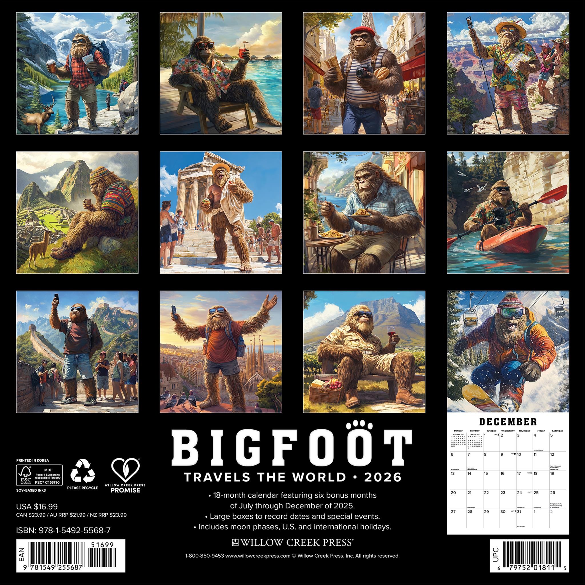 Bigfoot Travels The World 2026 Wall Calendar - Online Only