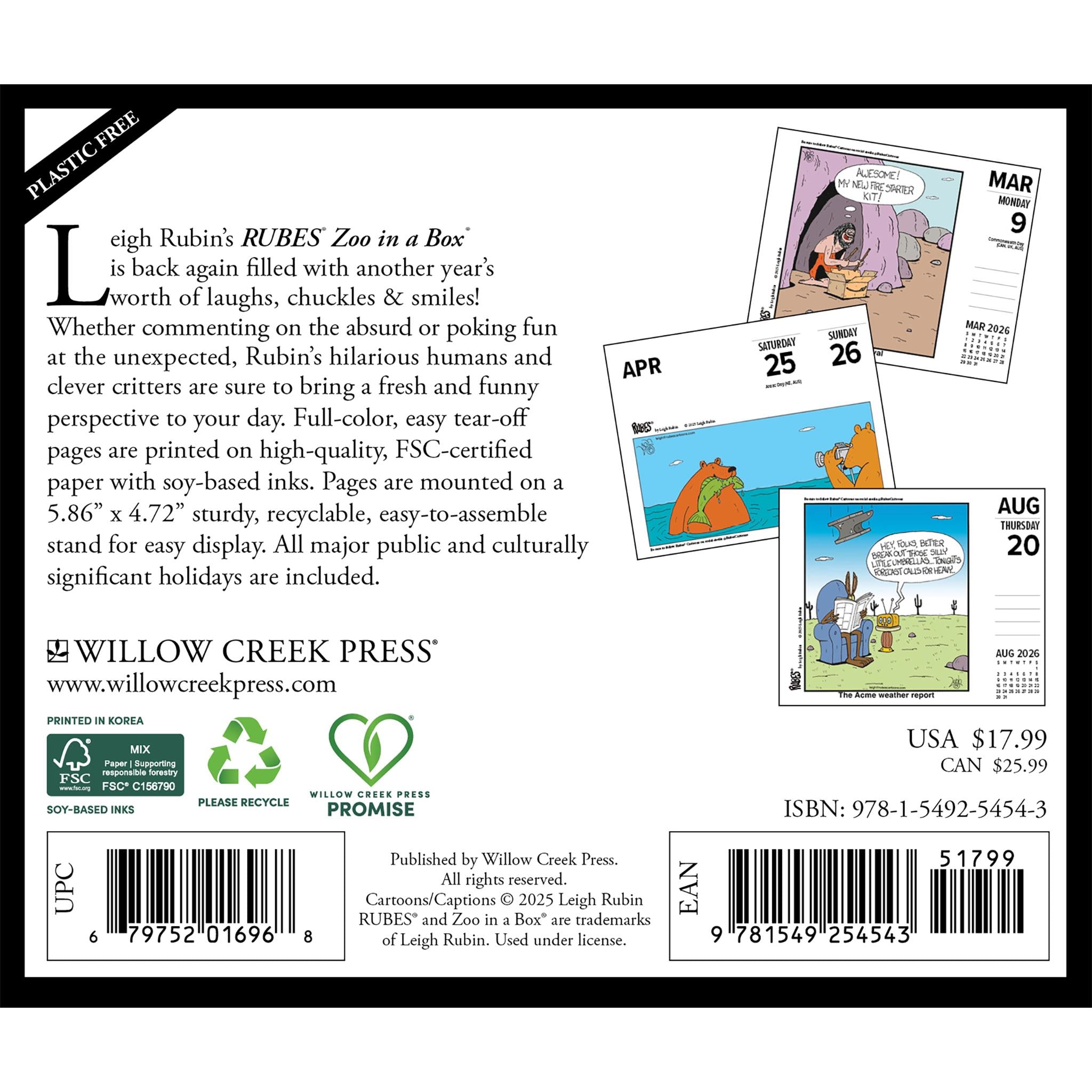 Rubes Zoo In A Box 2026 Box Calendar - Online Only