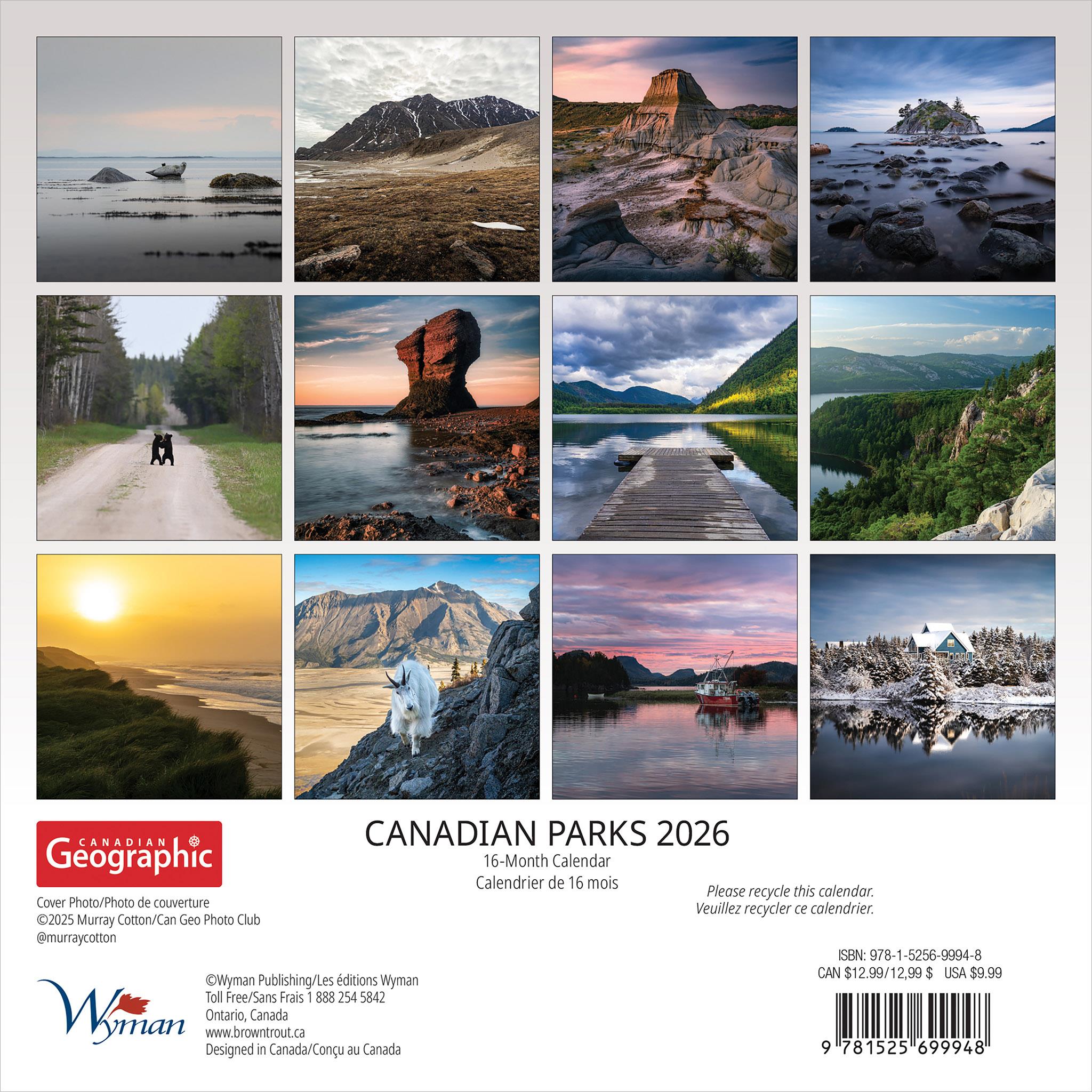 Canadian Geographic Canadian Parks 2026 Mini Calendar
