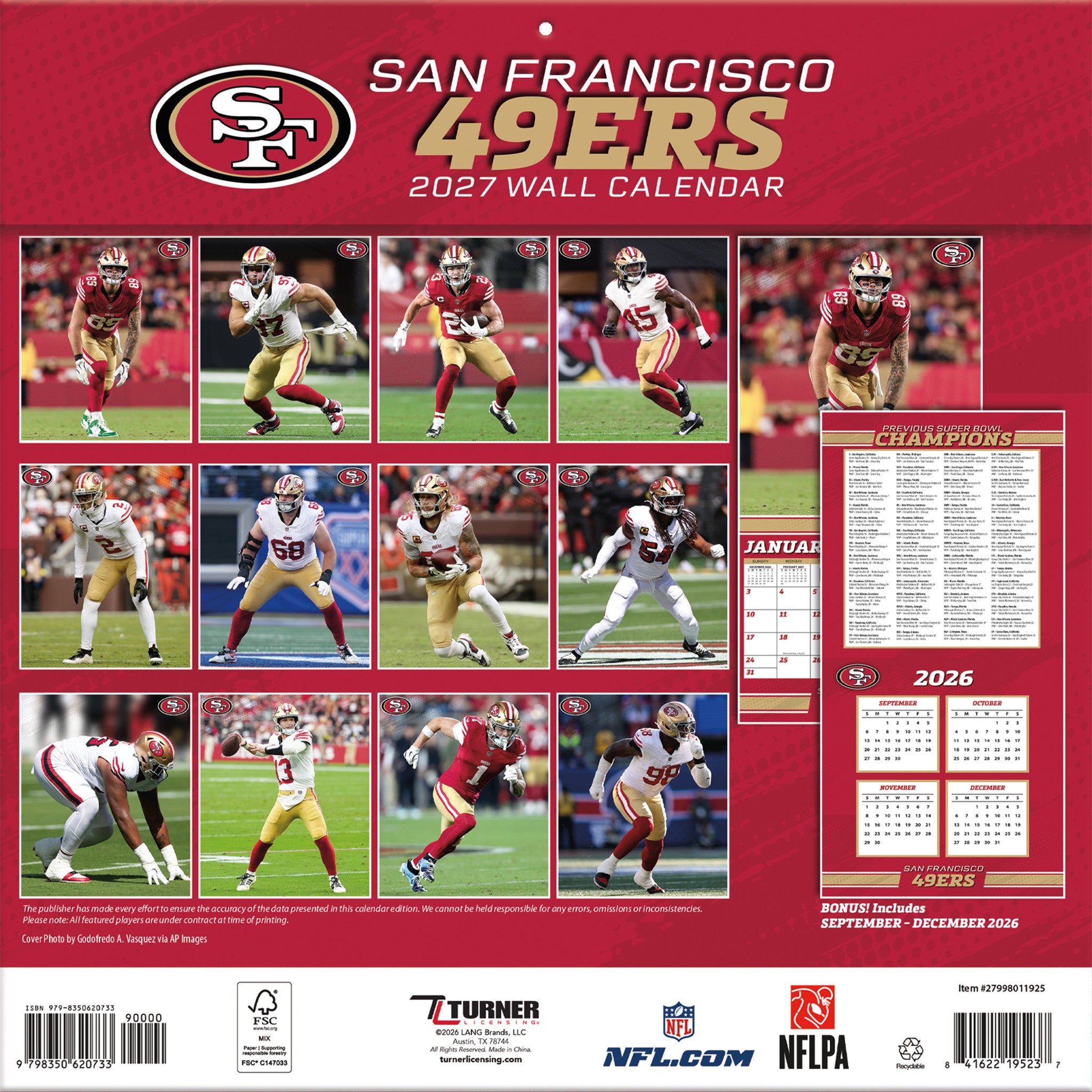 NFL San Francisco 49Ers 2027 Wall Calendar