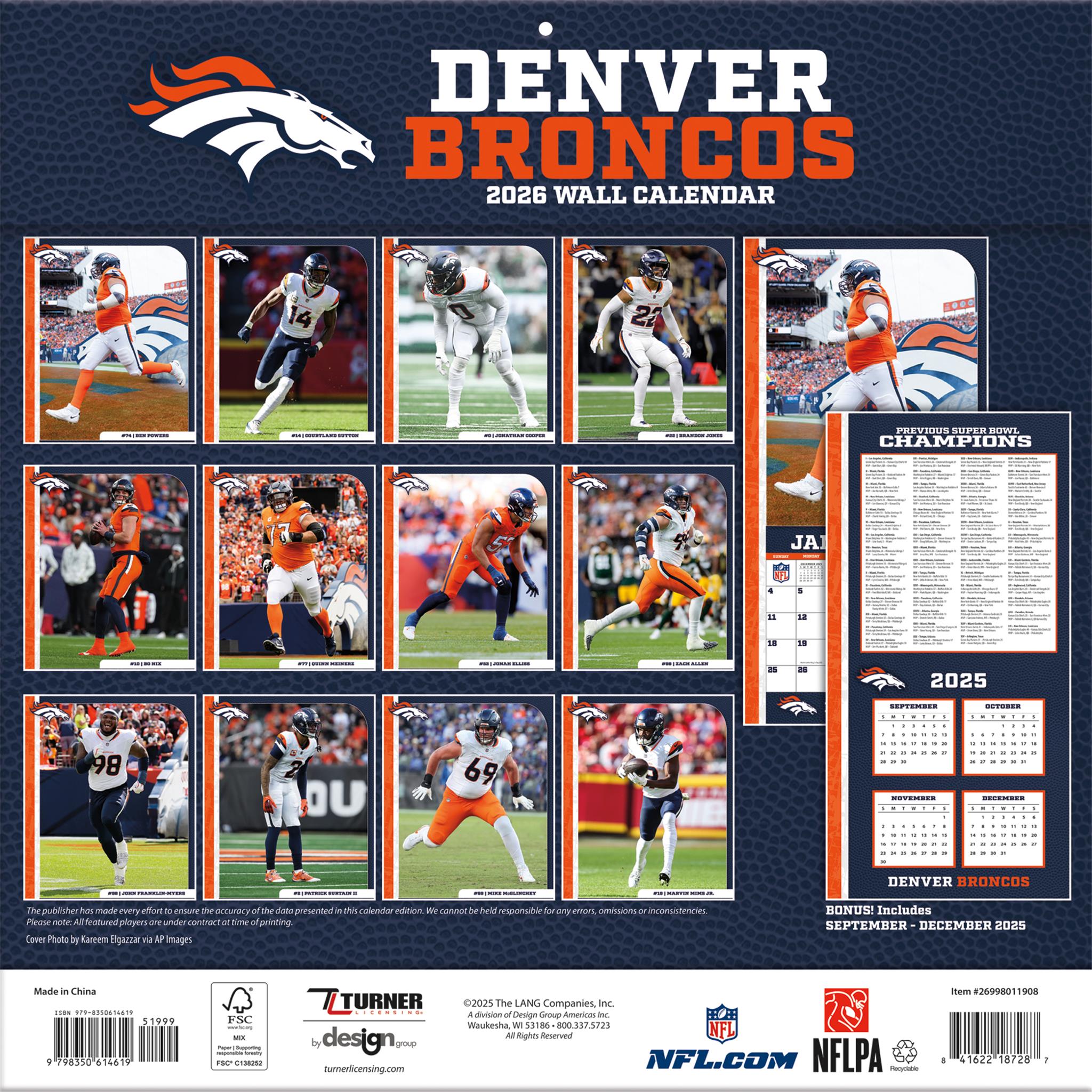 NFL Denver Broncos 2026 Wall Calendar - Online Only
