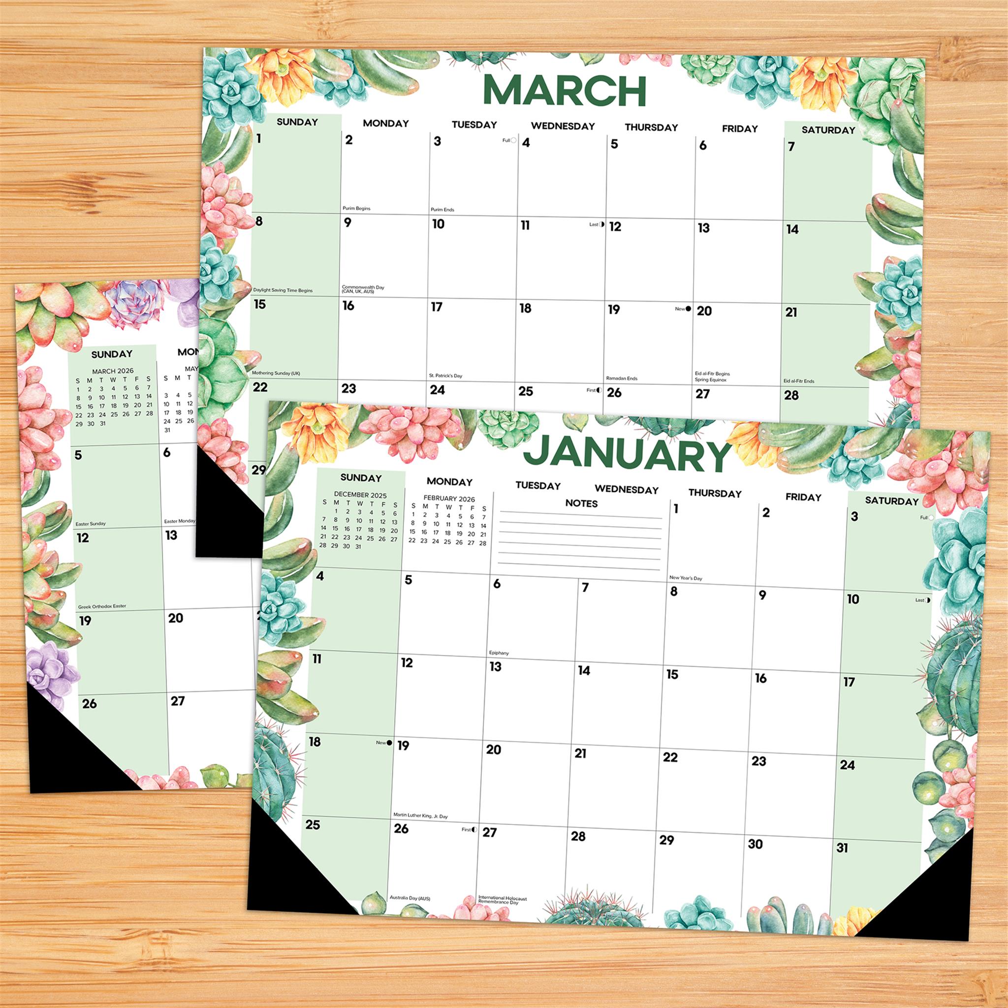 Succulents 2026 Small Desk Pad Calendar