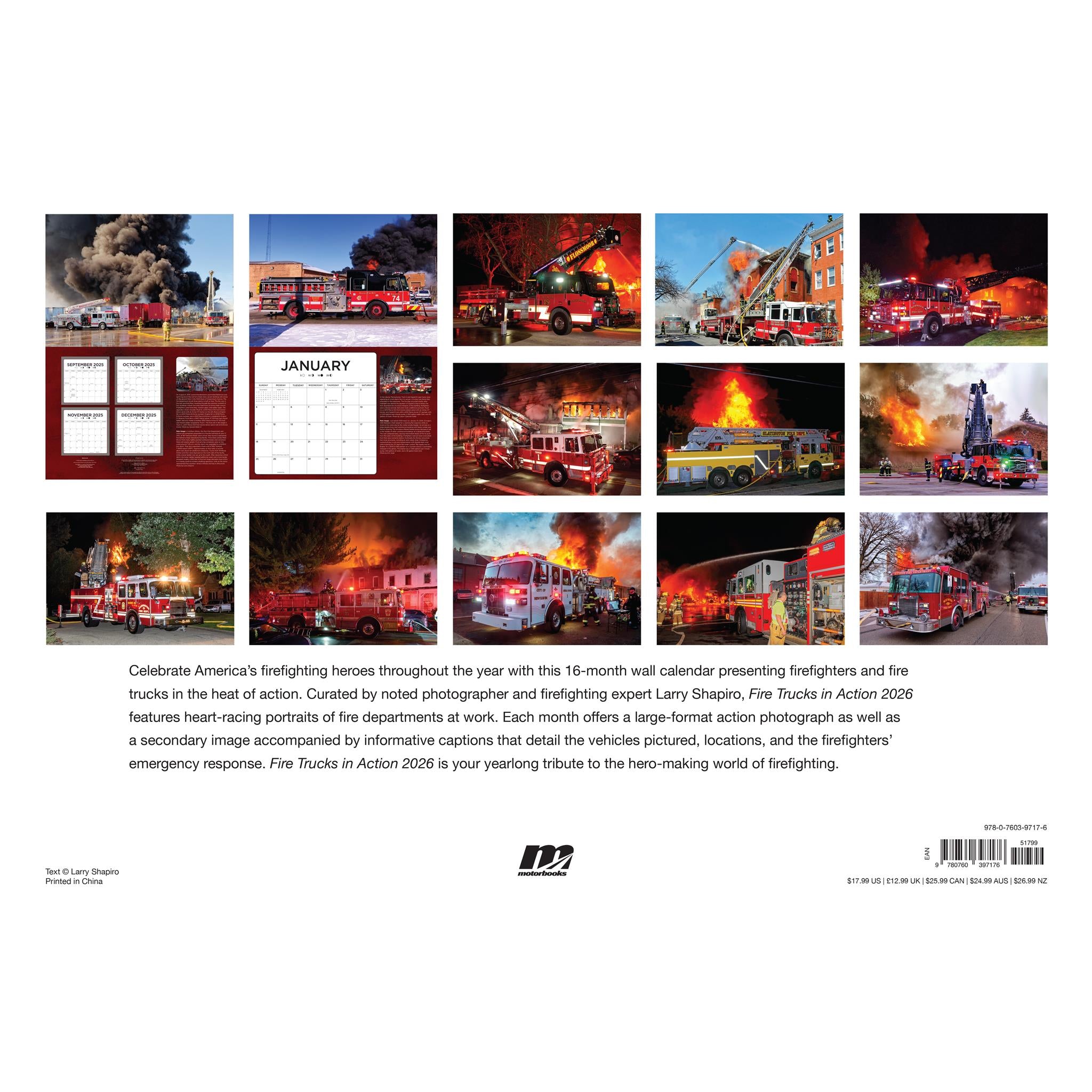 Fire Trucks In Action Oversized Wall 2026 Calendar