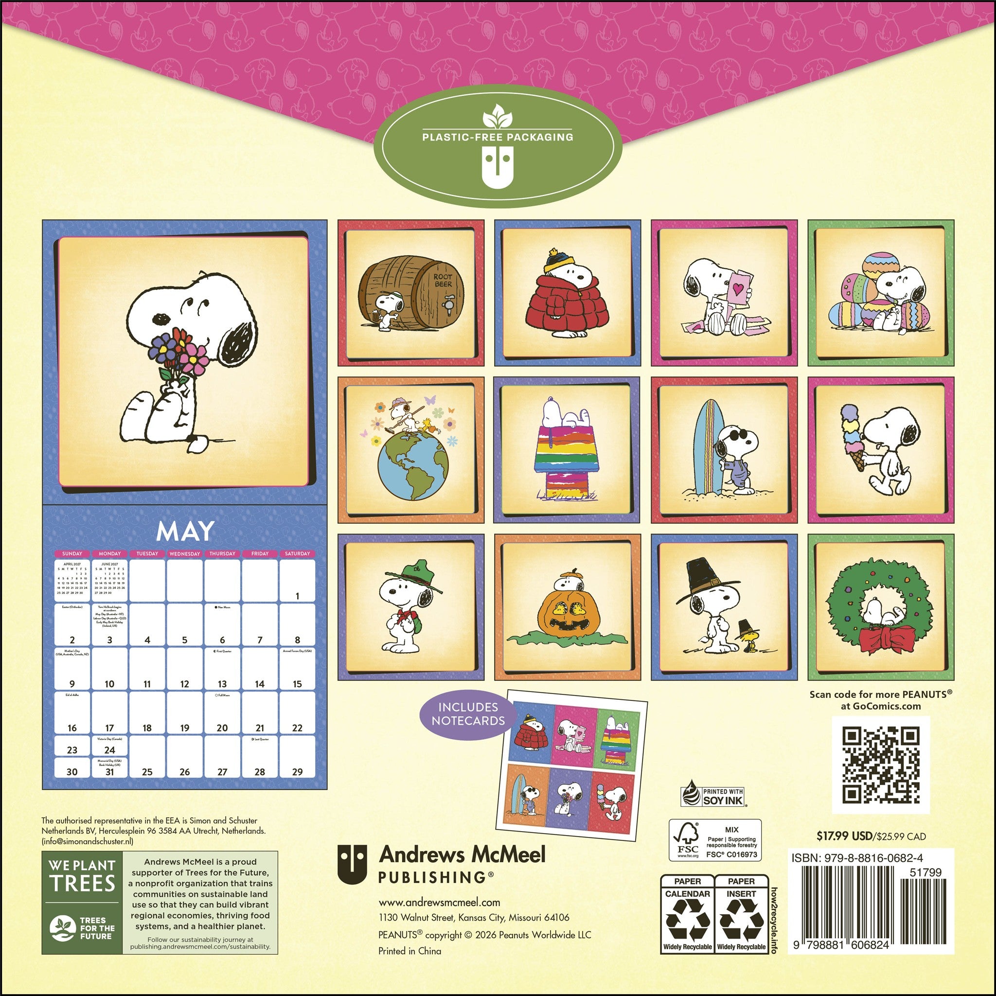 Peanuts®: Snoopy With Notecards 2027 Wall Calendar