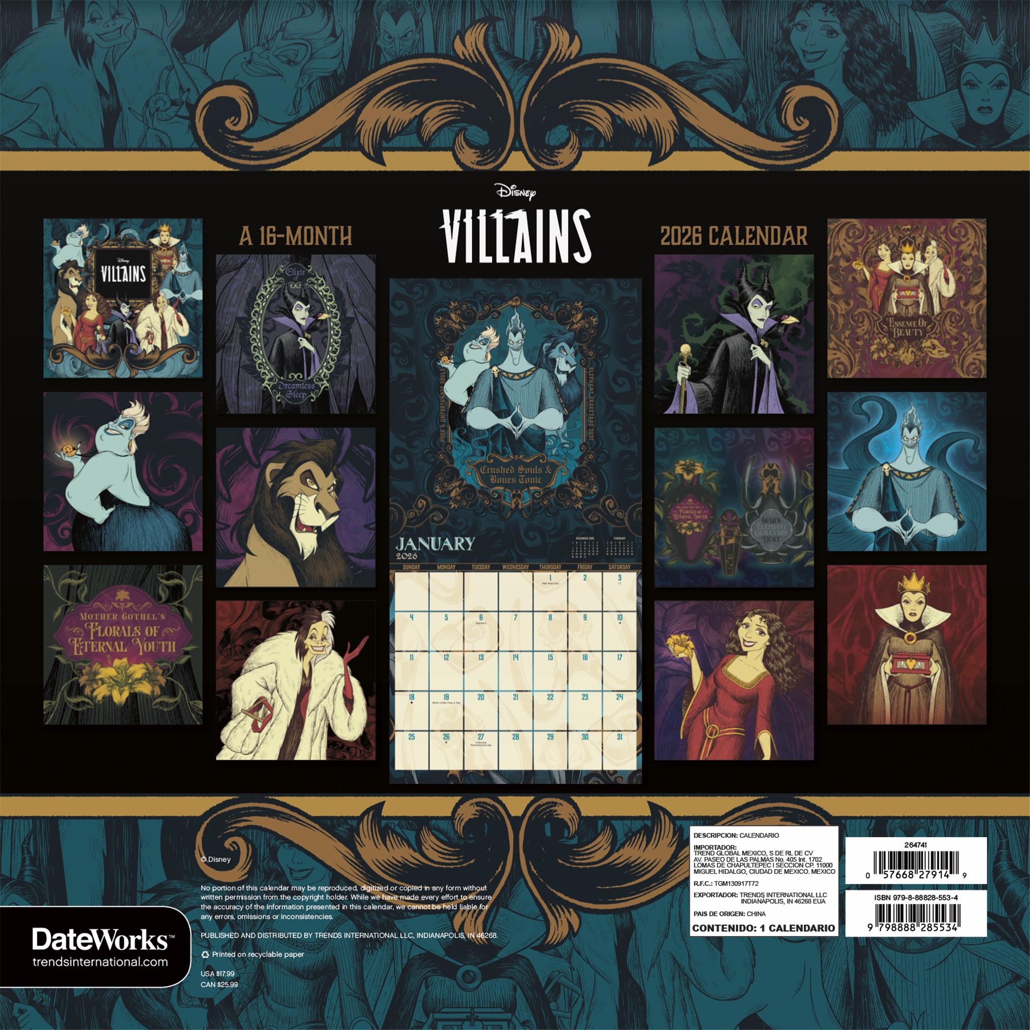 Disney Villains 2026 Wall Calendar