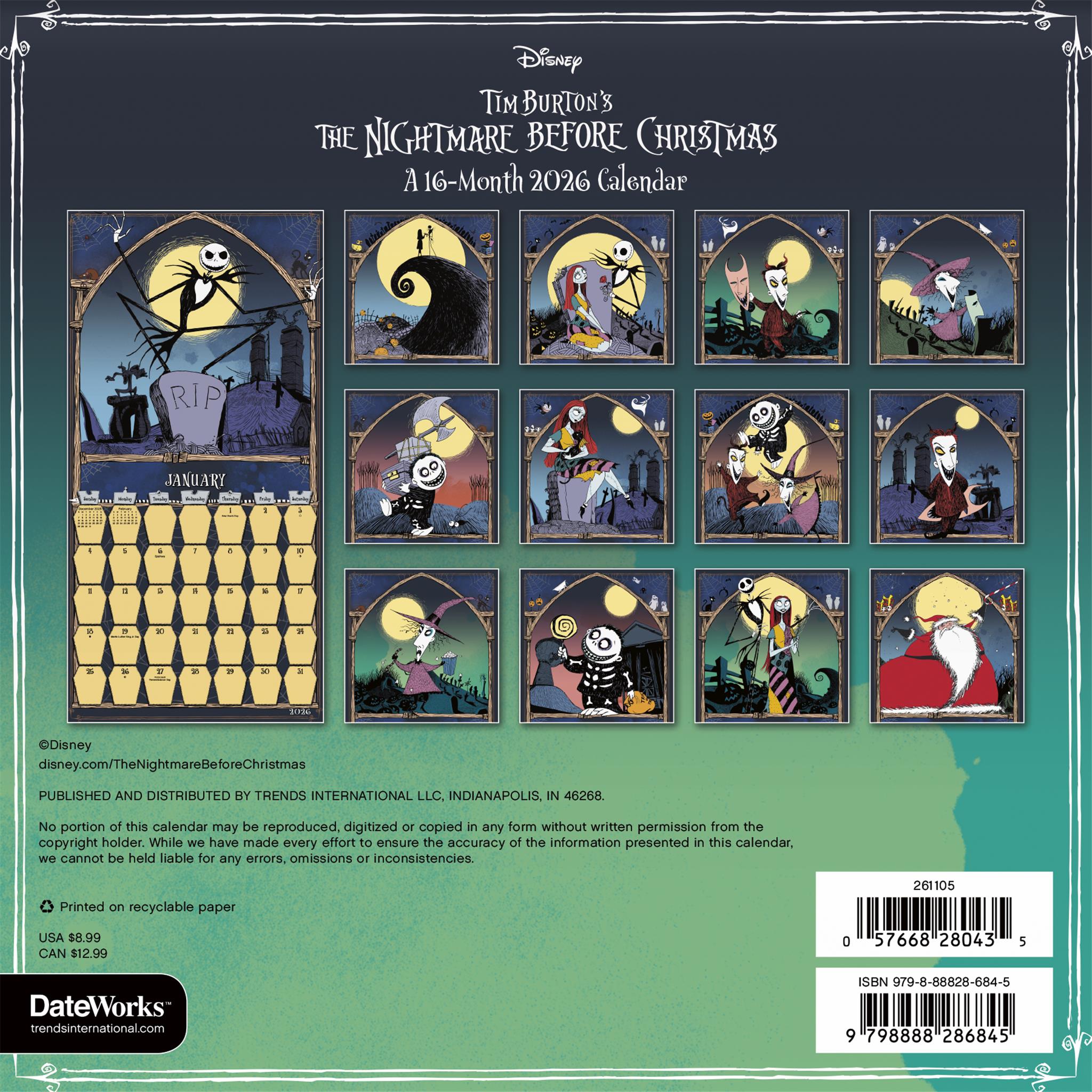 Nightmare Before Christmas 2026 Mini Calendar