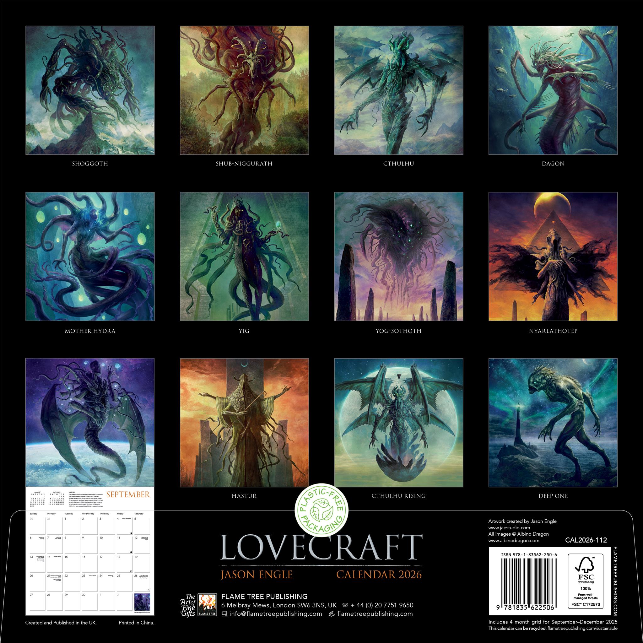 Lovecraft: Illustrated By Jason Engle 2026 Wall Calendar - Online Only