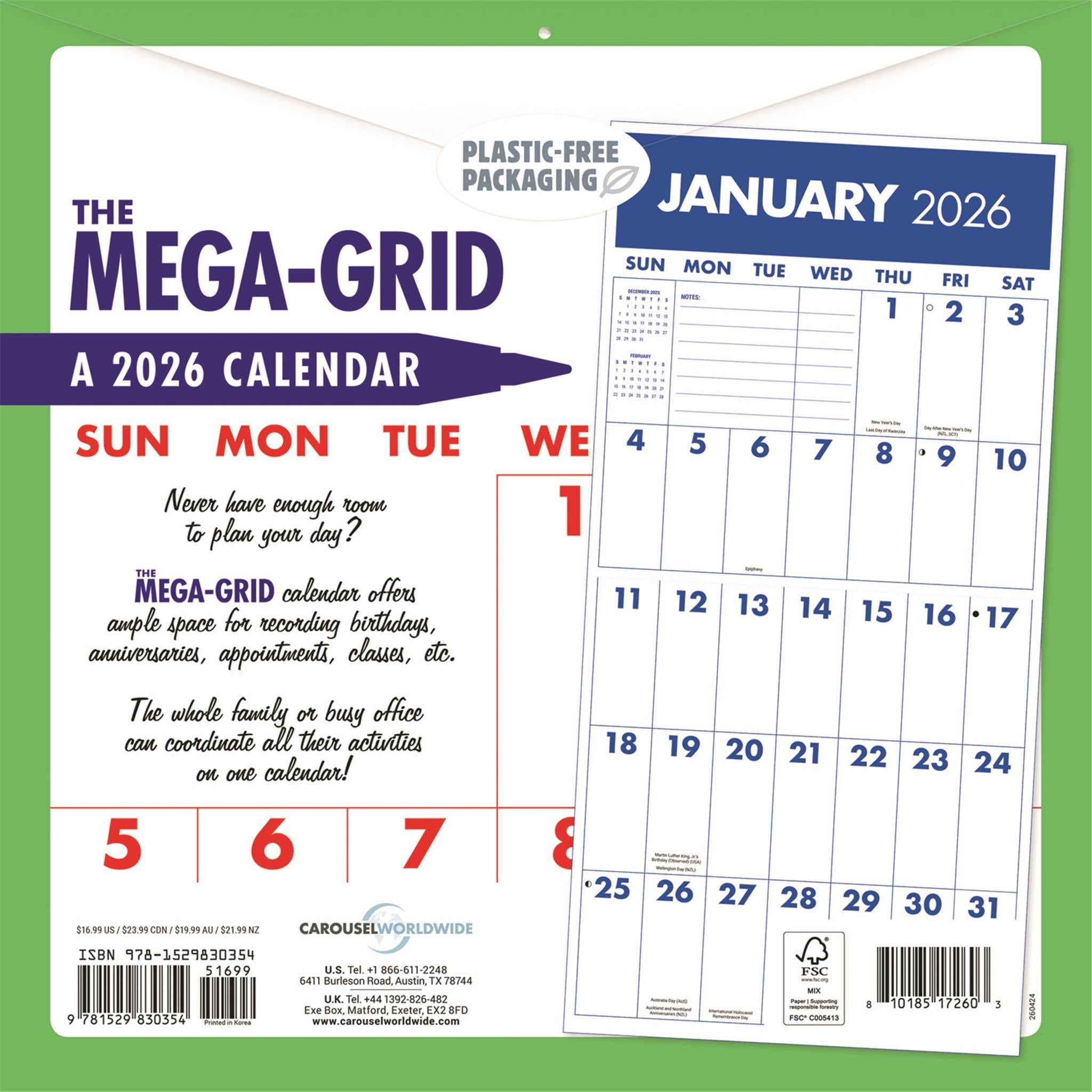 Mega Grid 2026 Wall Calendar
