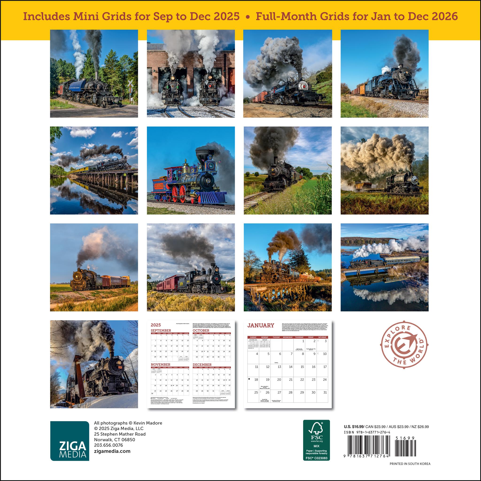 Steam Trains 2026 Wall Calendar