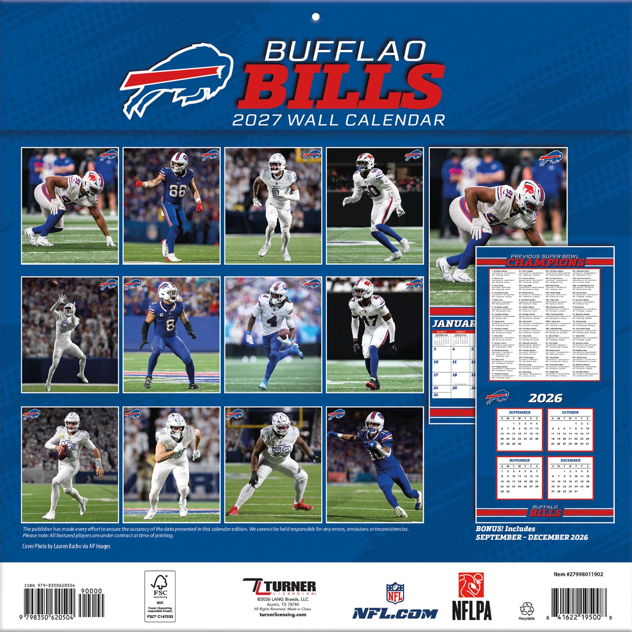 NFL Buffalo Bills 2027 Wall Calendar