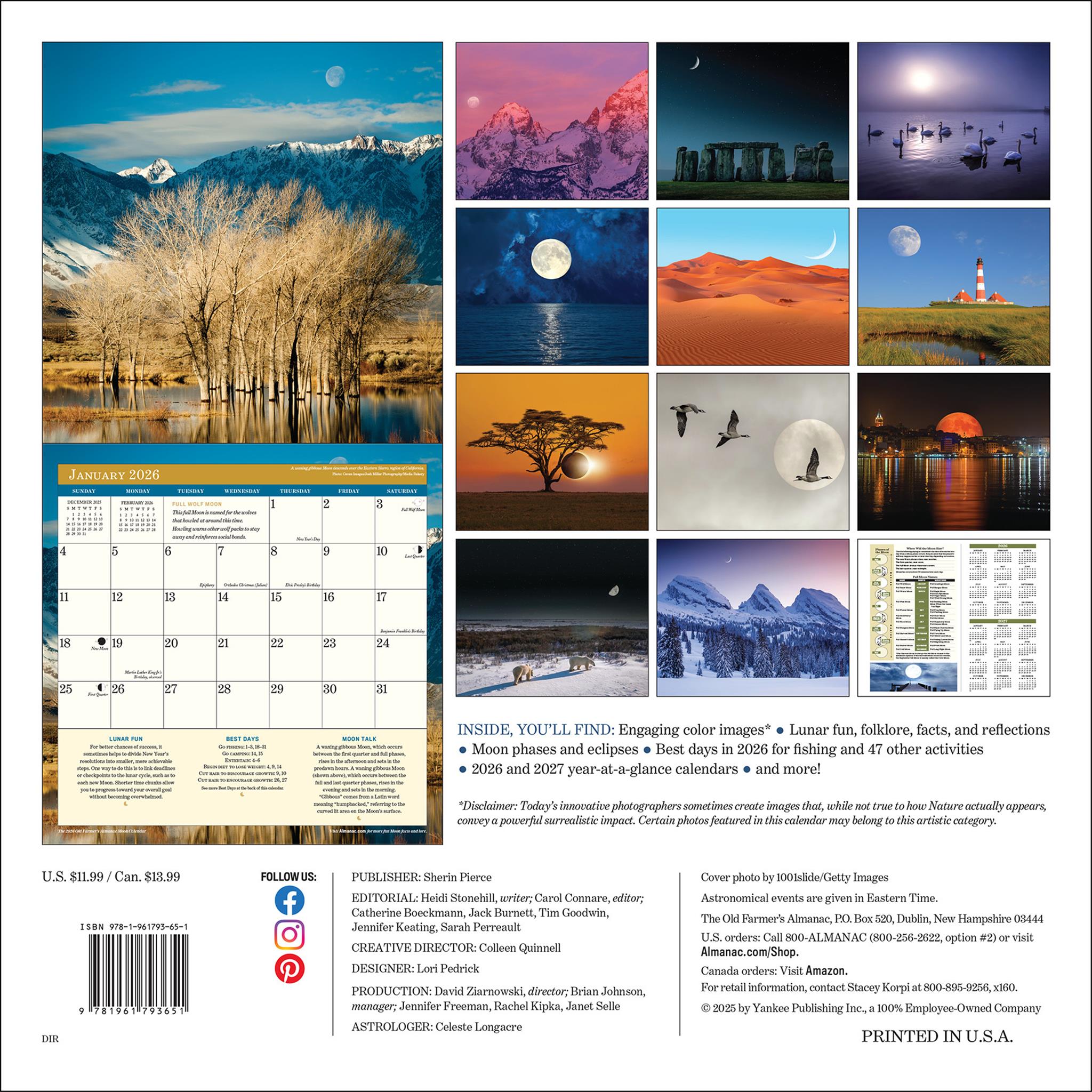 Old Farmers Almanac Moon 2026 Wall Calendar