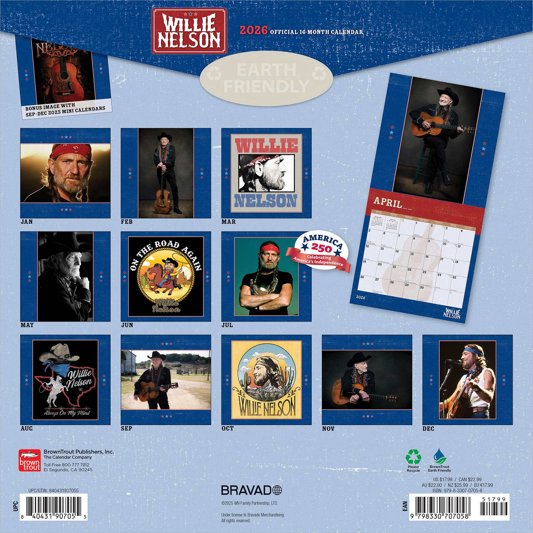 Willie Nelson 2026 Wall Calendar - Online Only