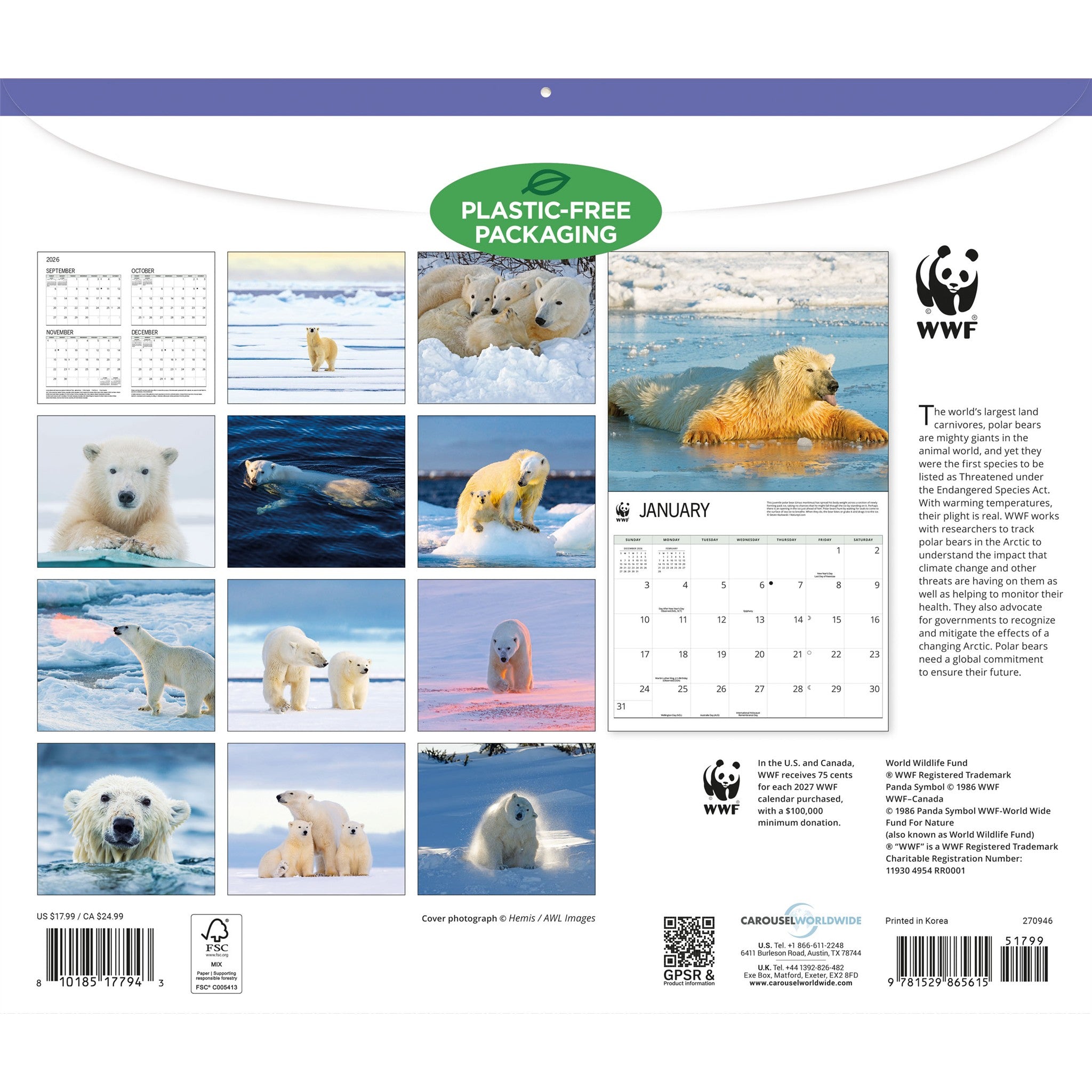 World Wildlife Fund Polar Bears 2027 Wall Calendar