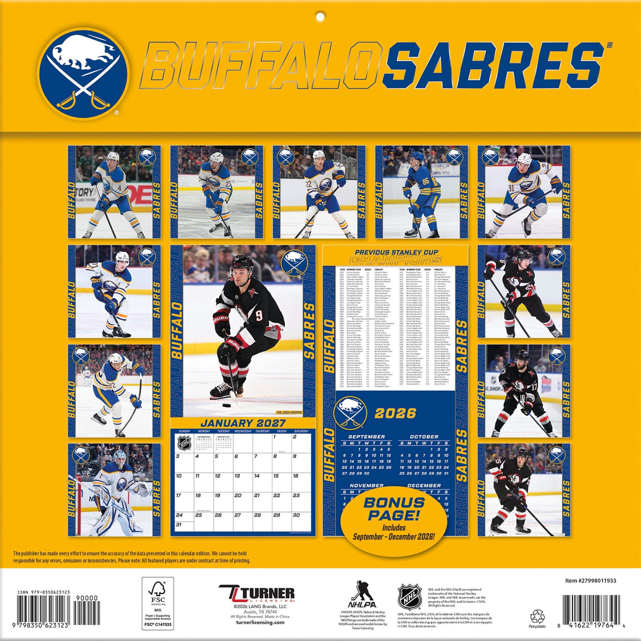 NHL Buffalo Sabres 2027 Wall Calendar