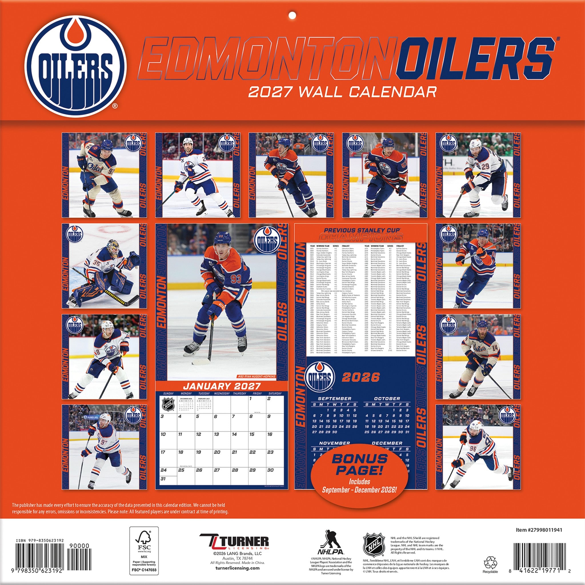 NHL Edmonton Oilers 2027 Wall Calendar