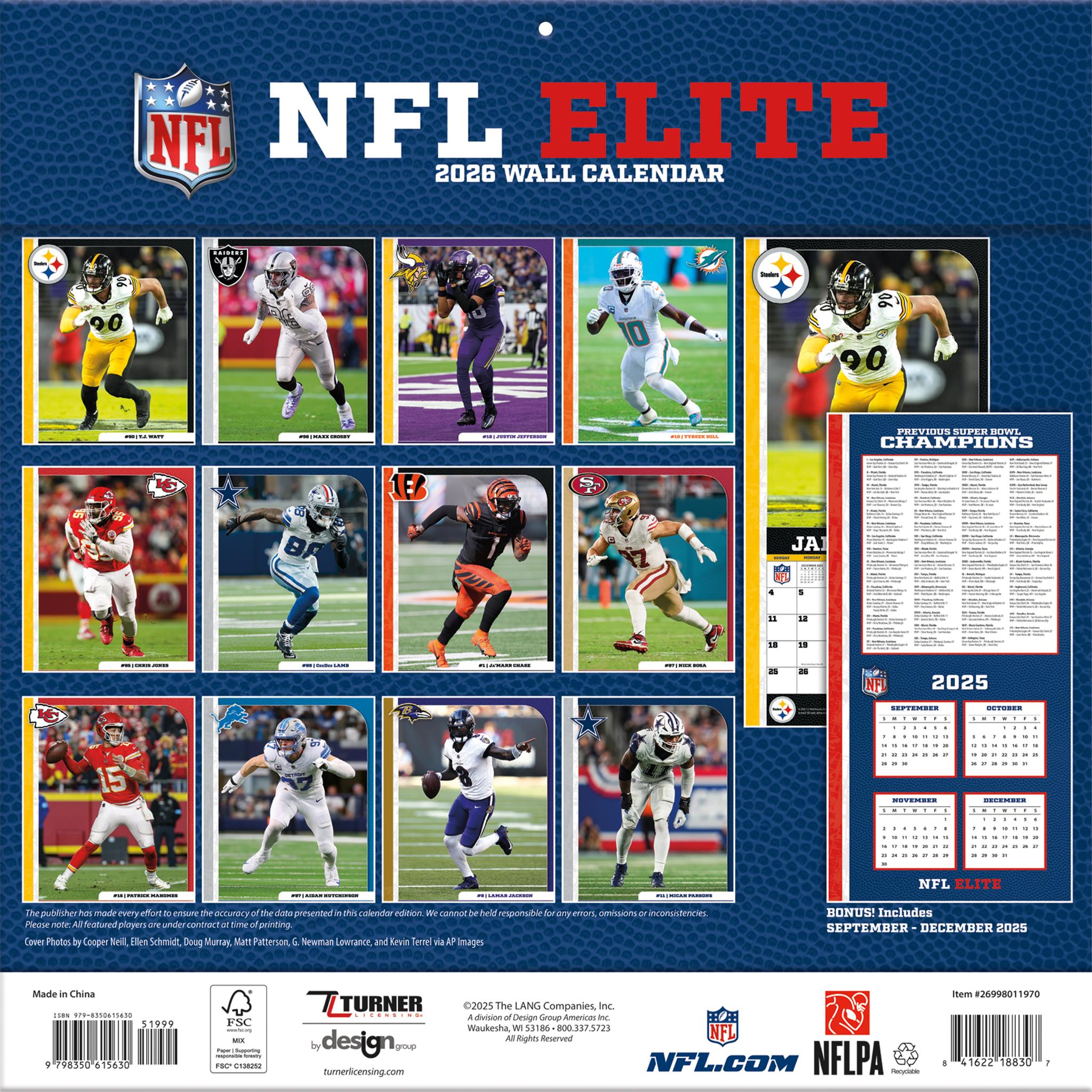 NFL Elite 2026 Wall Calendar