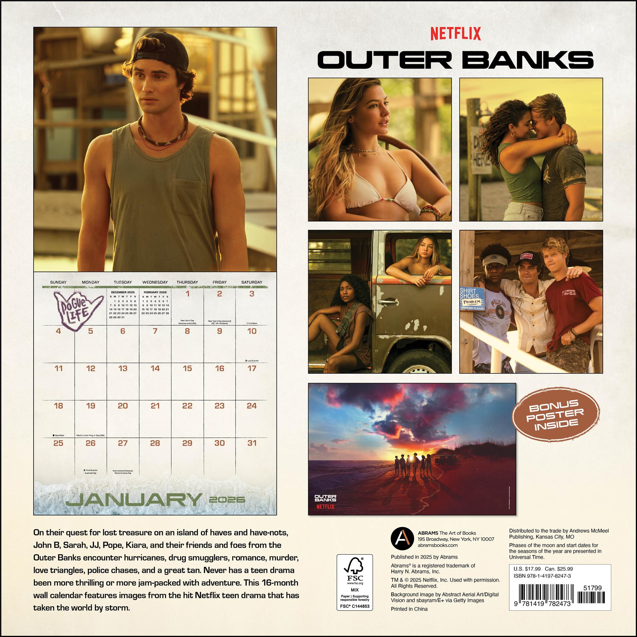 Outer Banks with Poster 2025-2026 Deluxe Wall Calendar