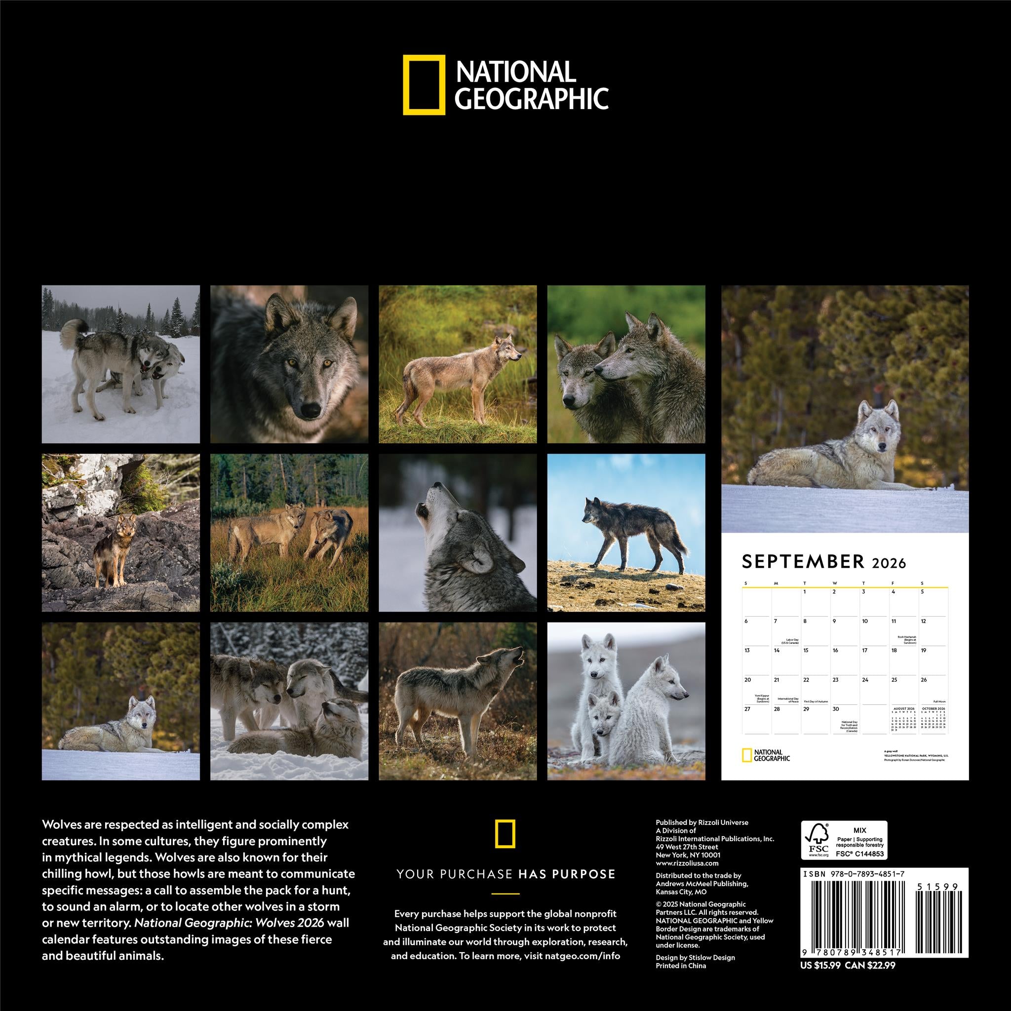 National Geographic Wolves 2026 Wall Calendar
