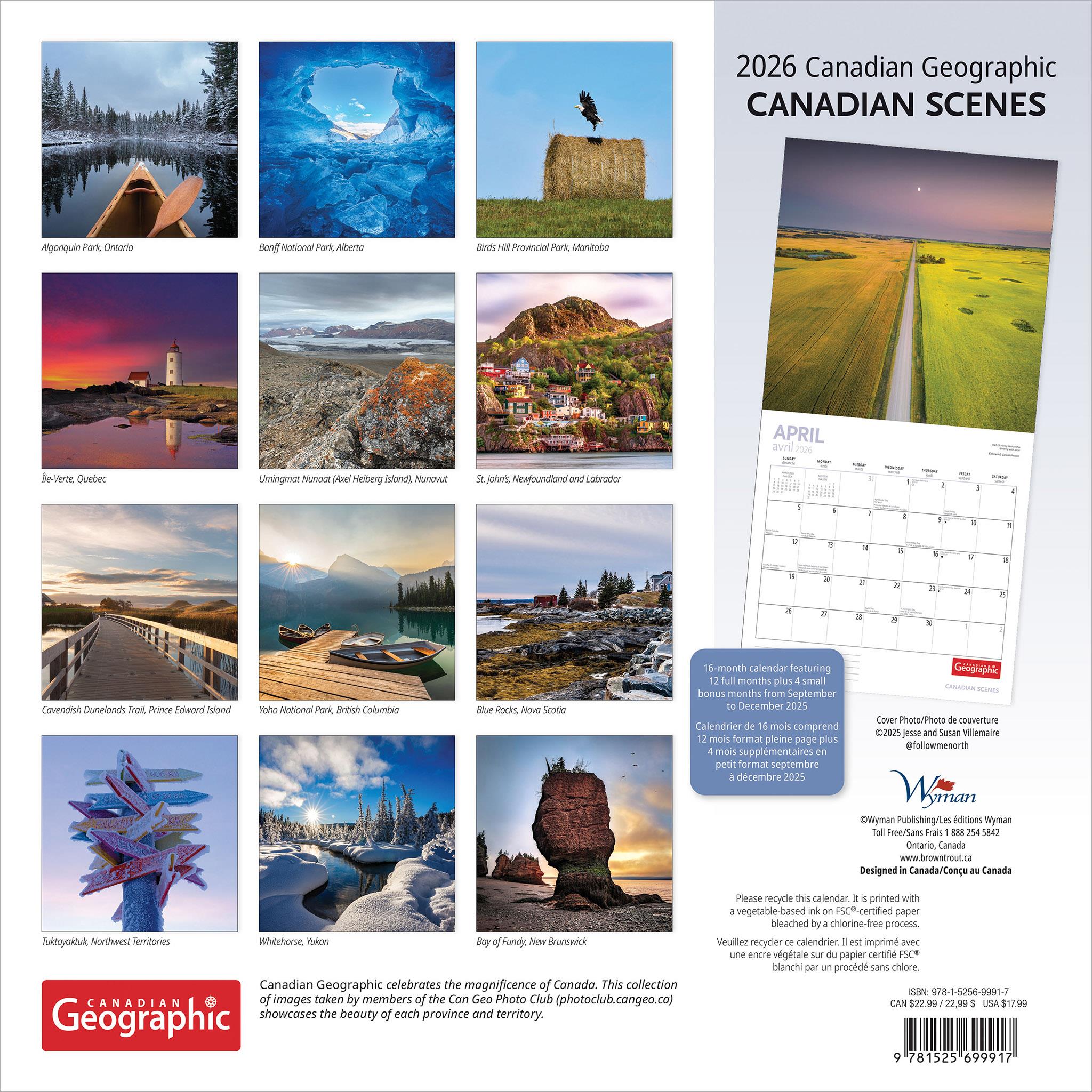 Canadian Geographic Canadian Scenes 2026 Wall Calendar